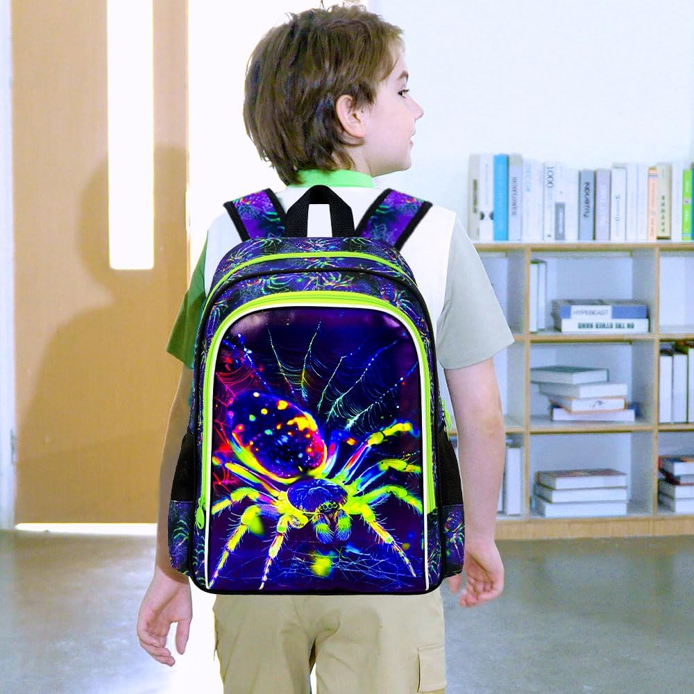 16" Spider Backpack for Boy, 3Pcs Kids Bookbag for Elementary Preschool Kindergarten, School Backpacks with Lunch Box(Green)