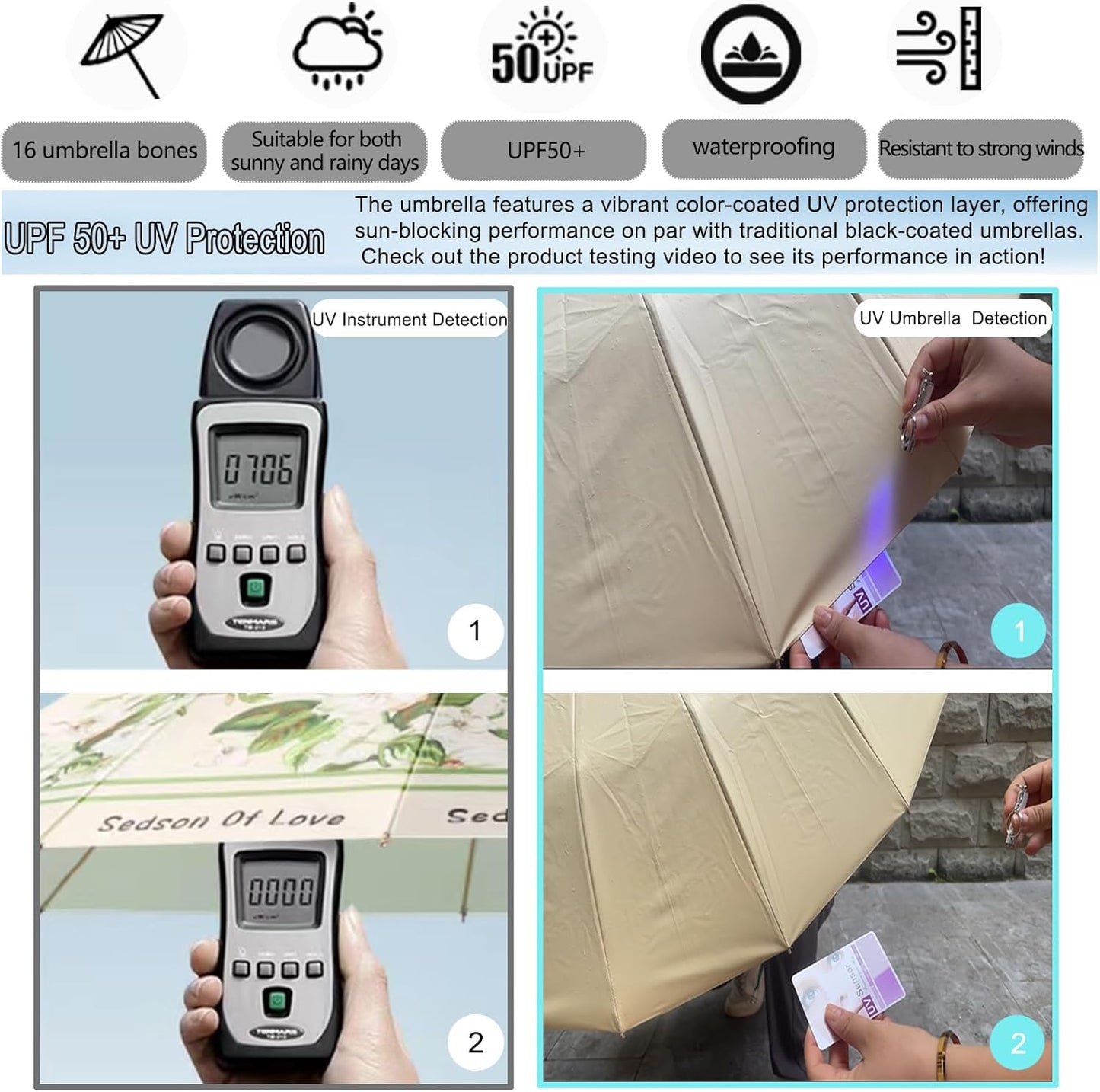 Folding umbrellas for rain and sun UPF 50+ UV Protection Windproof waterproofing and Strong Travel Essentials for Men Women 16 Ribs Wooden Handle Pink Umbrella For Women Sun Umbrella For Walking Compact