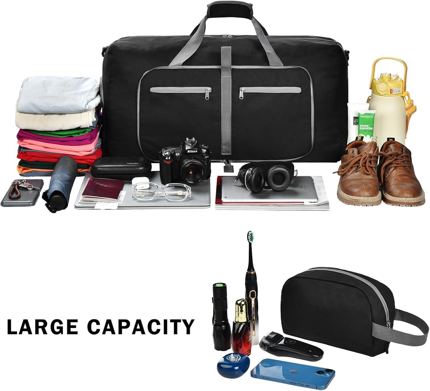 Felipe Varela Duffle Bag with Shoes Compartment and Adjustable Strap,Foldable Travel Duffel Bags for Men Women,Waterproof Duffel Bags