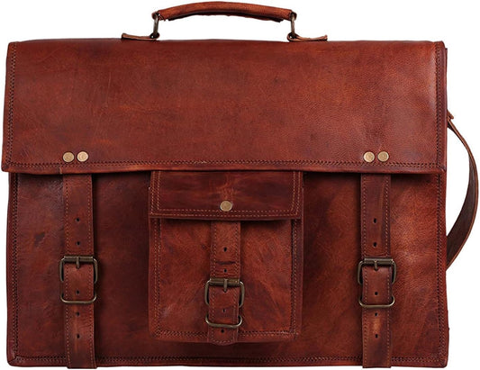 Leather Messenger Bag for Men - 14" Full Grain Leather Laptop Briefcase - Vintage Computer Satchel Travel Crossbody Bag for Office & Work