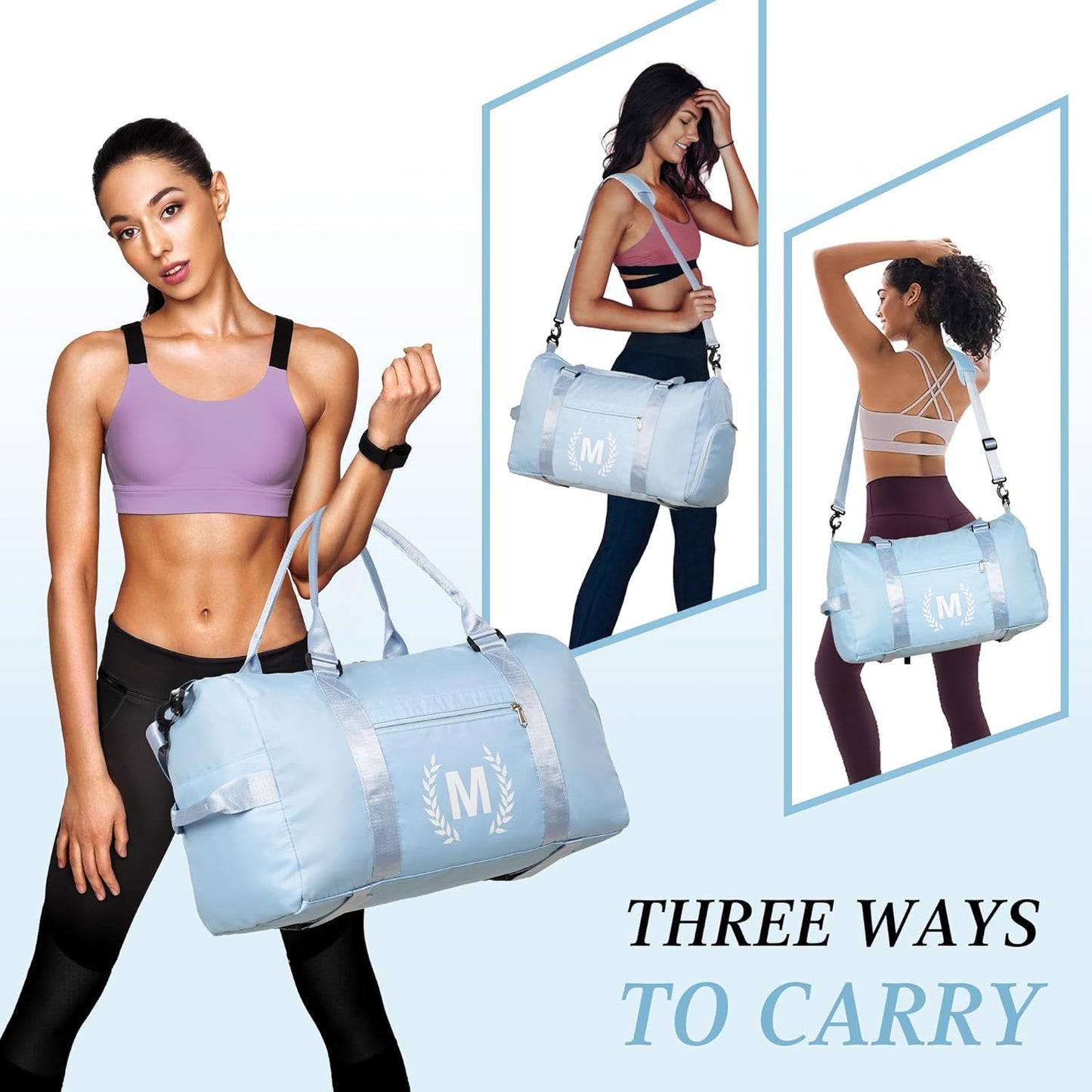 Gym Bag for Women, Personalized Duffle Bag with Shoe Compartment, Sports Bag for Yoga & Dance with Wet Pocket and Mat Strap