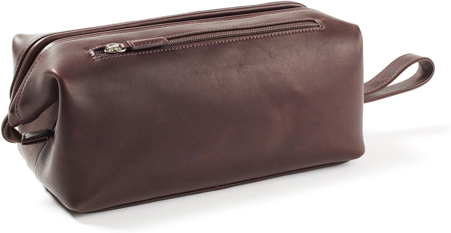 Leatherology Premium Mahogany Framed Toiletry Bag - Wide-mouth zippered opening, interior and exterior zippered compartments, compact and functional