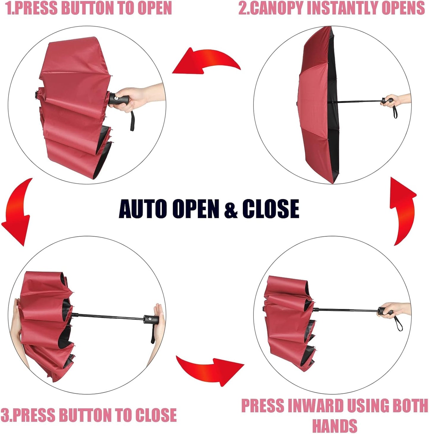 Jexine 6 Pcs Travel Compact Umbrella Automatic Open Close Windproof Small Light Backpack Purse Car Portable Collapsible Umbrella for Rain, Men Women