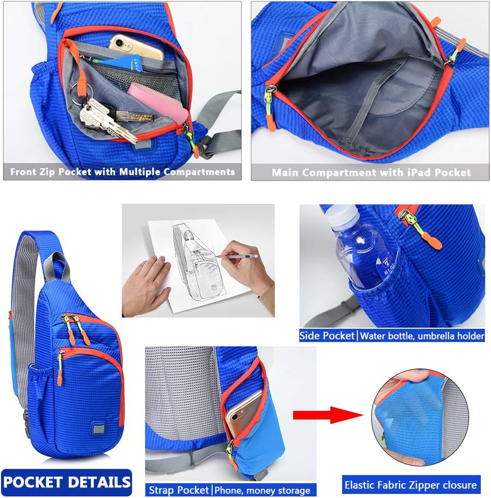 Peicees Small Sling Backpack Waterproof Unisex Shoulder Bag Chest Crossbody Daypack