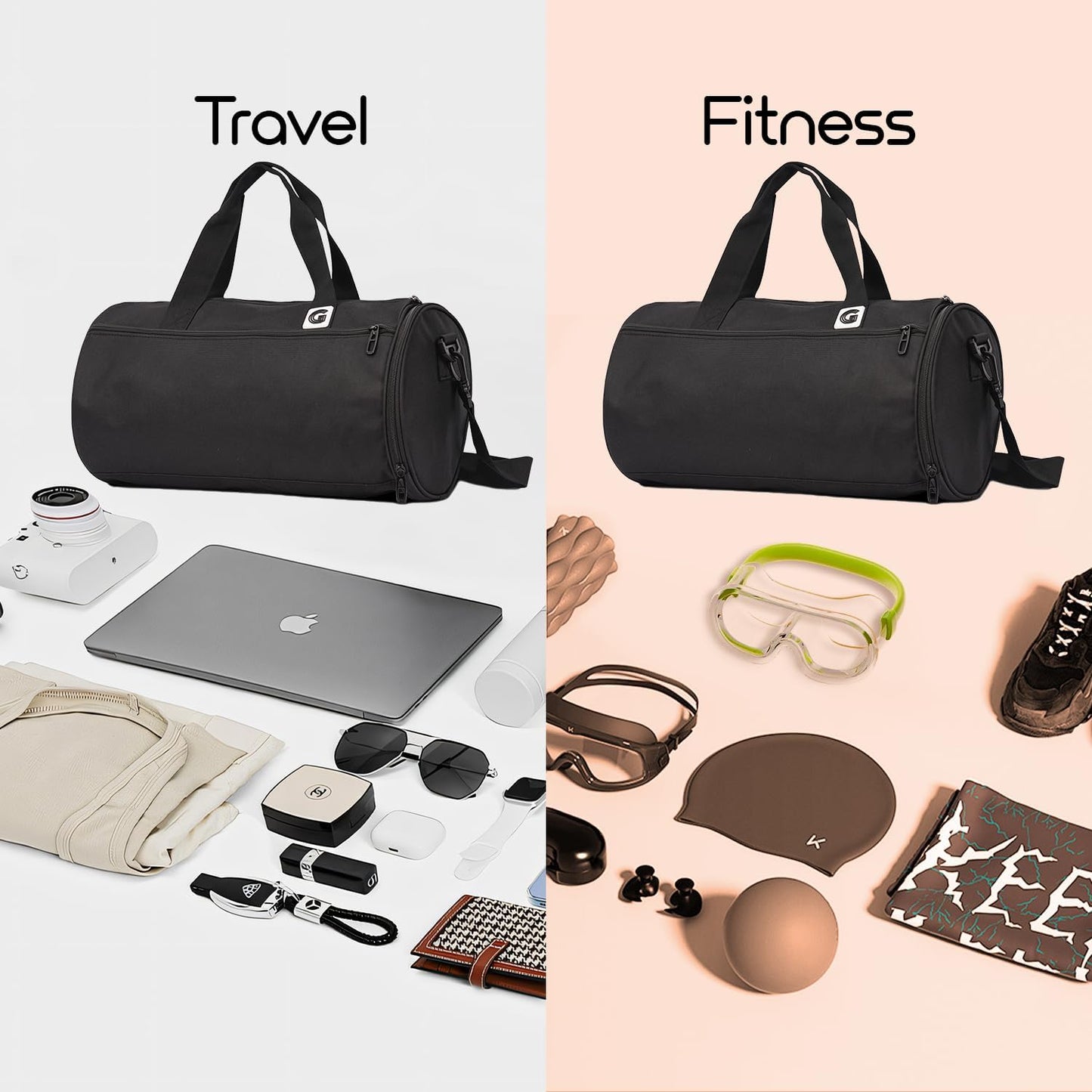 Gym Duffle Bag for Men & Women with Wet & Shoe Separated Compartment, 16 Inch and 16L Small Duffle Bag for travel Carry On, Swimming, Workout. Black