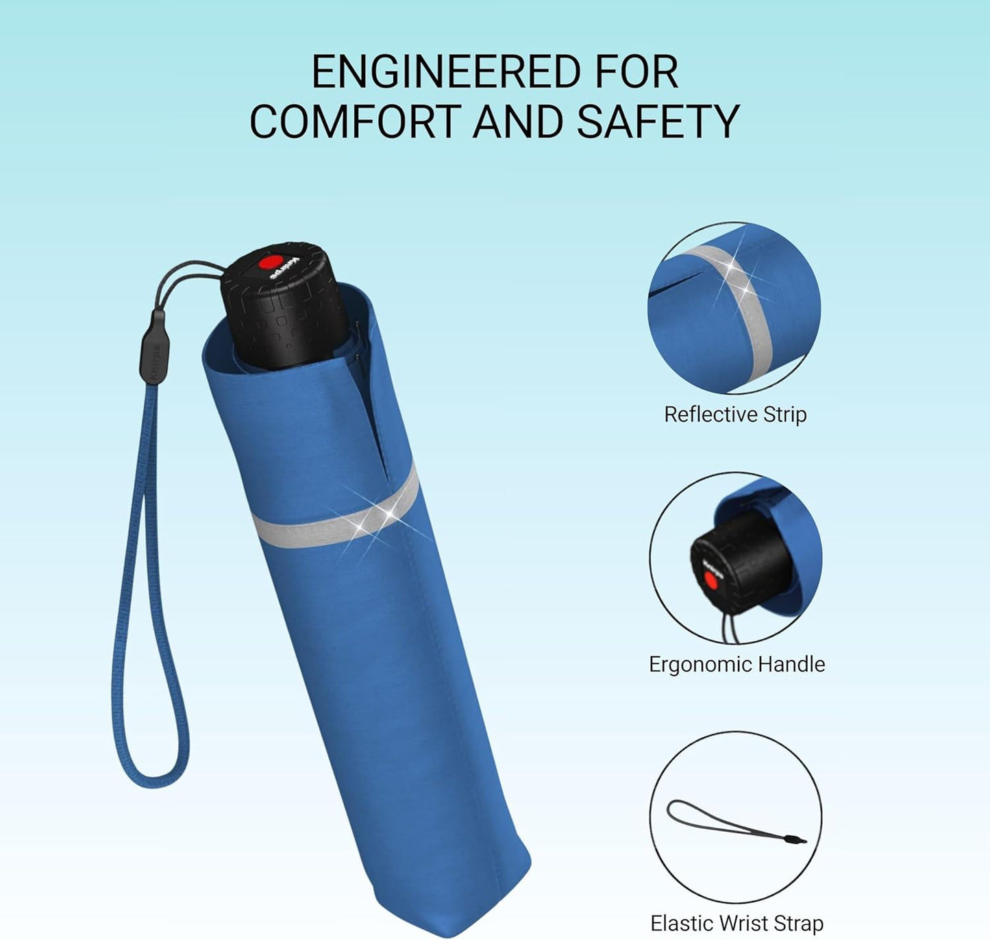 Knirps Rookie Manual Rain Umbrella for Elementary and Middle School Kids – 35.4" Canopy with Reflective Safety Stripe, Carrying Case Included