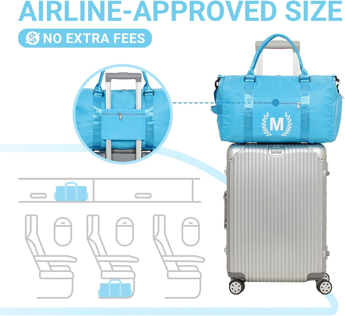 Gym Bag for Women, Personalized Duffle Bag with Shoe Compartment, Sports Bag for Yoga & Dance with Wet Pocket and Mat Strap(AquaBlue,L)