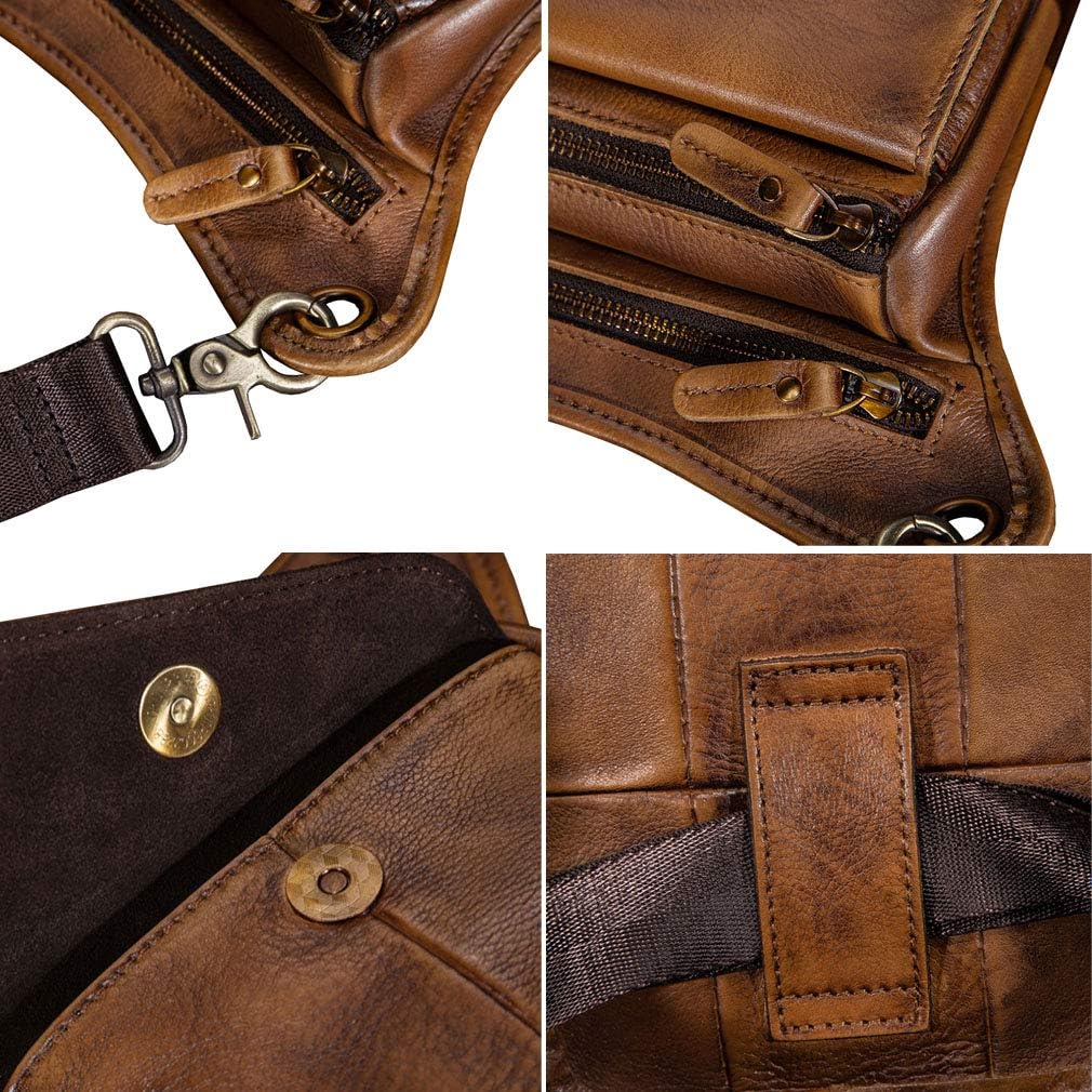 Leather Waist Pack Drop Leg Bag for Men Women Belt Bumbag Multi-Purpose Motorcycle Bike Outdoor Sports Tactical Cycling Riding Hiking Camping Pouch