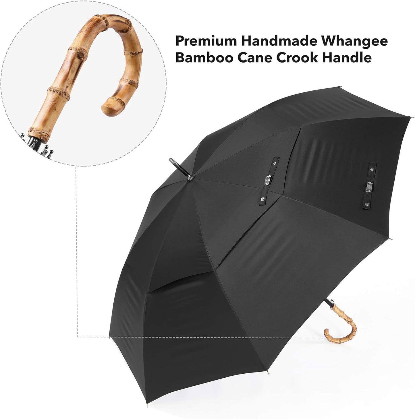 ZEKAR Wood/Bamboo J-Handle Premium Stick Umbrella | 54 & 62 inch | Windproof Large Classic Rain for Men Women | Unique UK Style | 300T Fabric