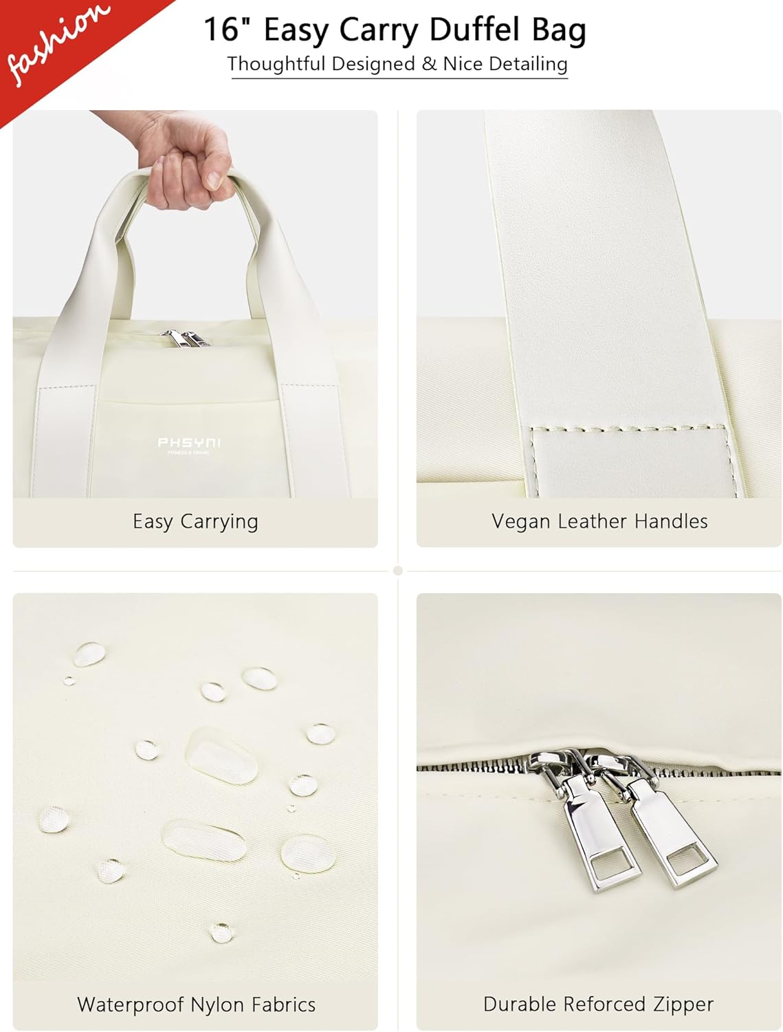 Compact Sports Gym Bag for Women, Cute Mini Duffle Bag with Wet Pocket & Shoes Compartment, Personal Item Travel Workout Bag, 16"-Small, Beige