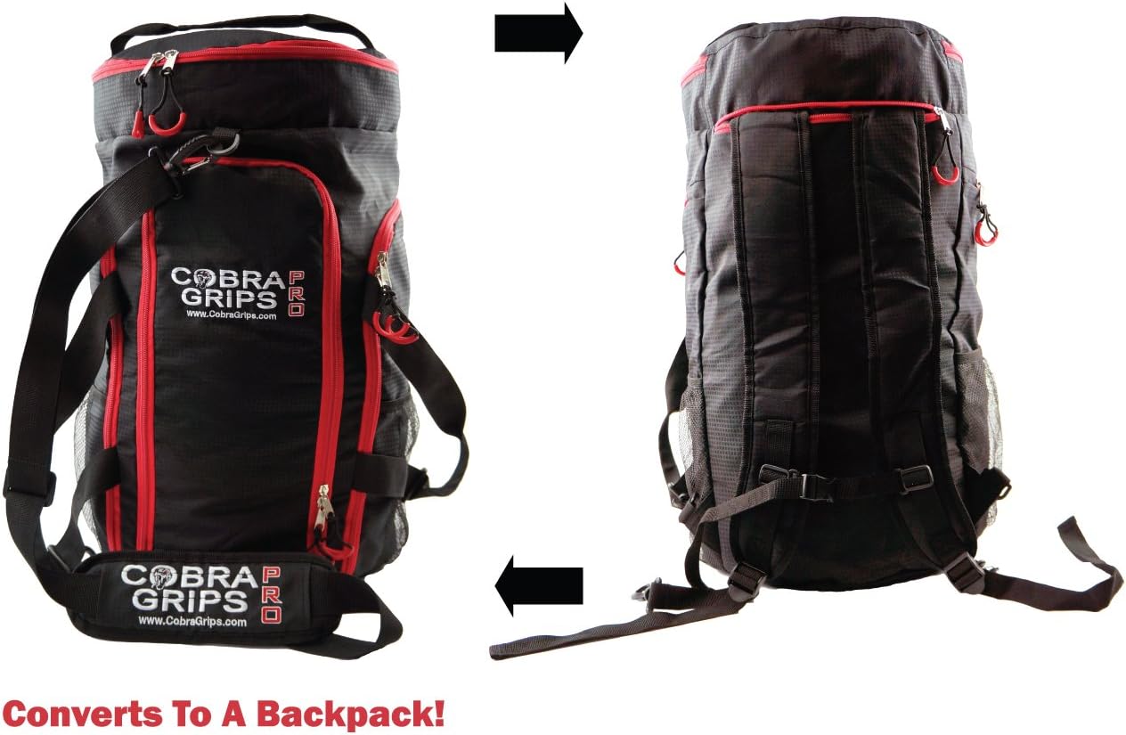 Grip Power Pads Best Travel Foldable Sports Duffel Bag Luggage Water Resistant Wet/Dry Nylon Gym Handbag Lightweight Backpack Gym Tote (Red, 24” by 14”)