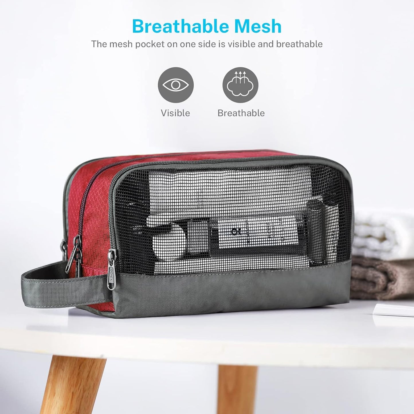 Gonex Travel Toiletry Bag Nylon, Shaving Bag Toiletry Organizer Red