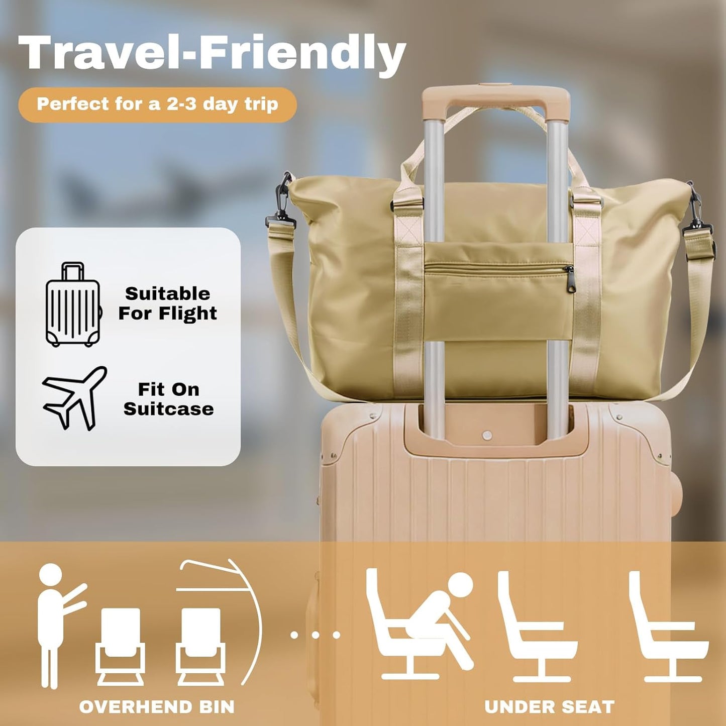 Weekender Duffel Bags for Women， Travel Totes Bag for Airplane Essentials, Overnight Bags for Women with Trolley Sleeve, Large Carry On Hospital Bag for Labor and Delivery, Sport, Gym