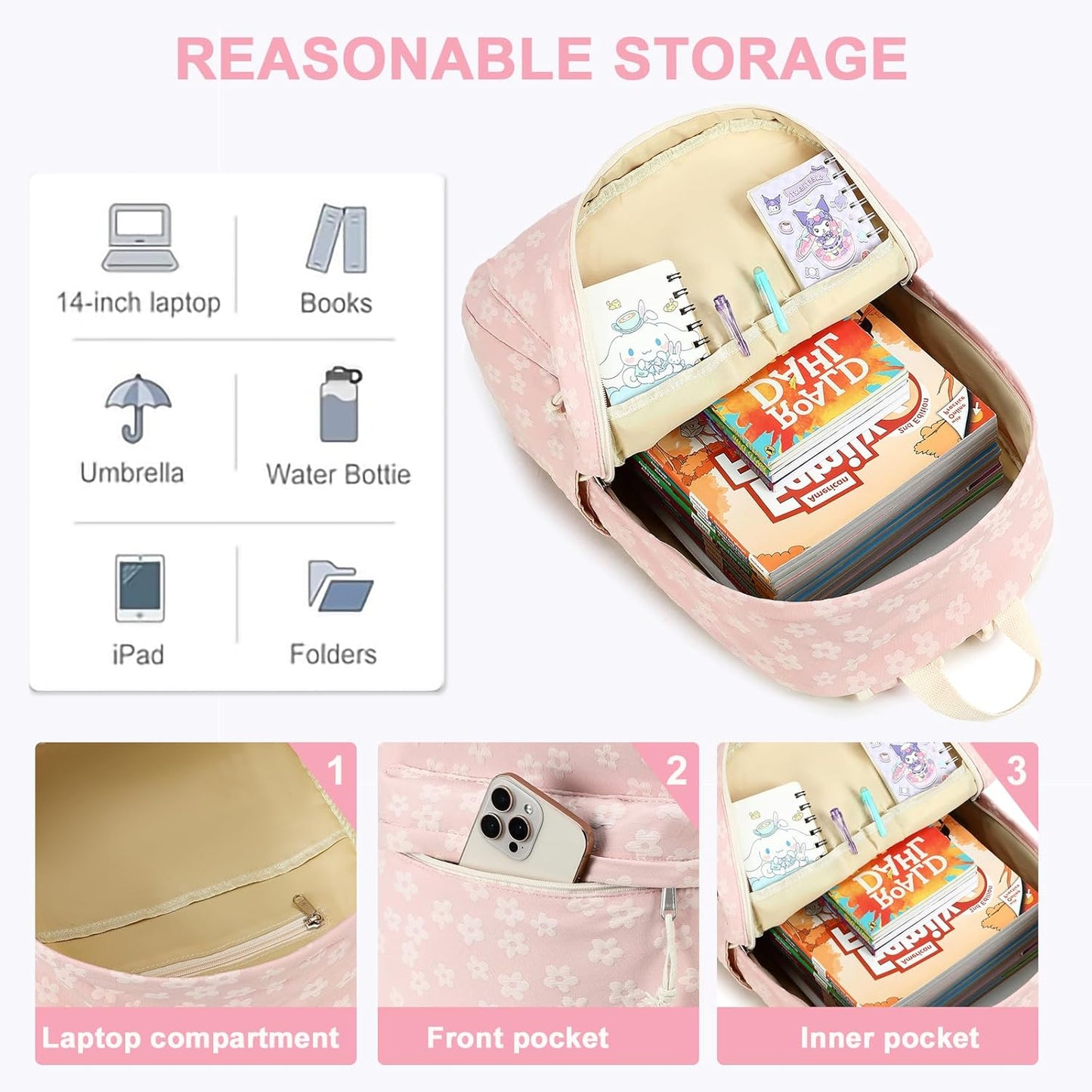 LEDAOU School Backpack Teen Girls Lightweight Bookbag Elementary Middle School Backpacks College Laptop Bag Travel Daypack