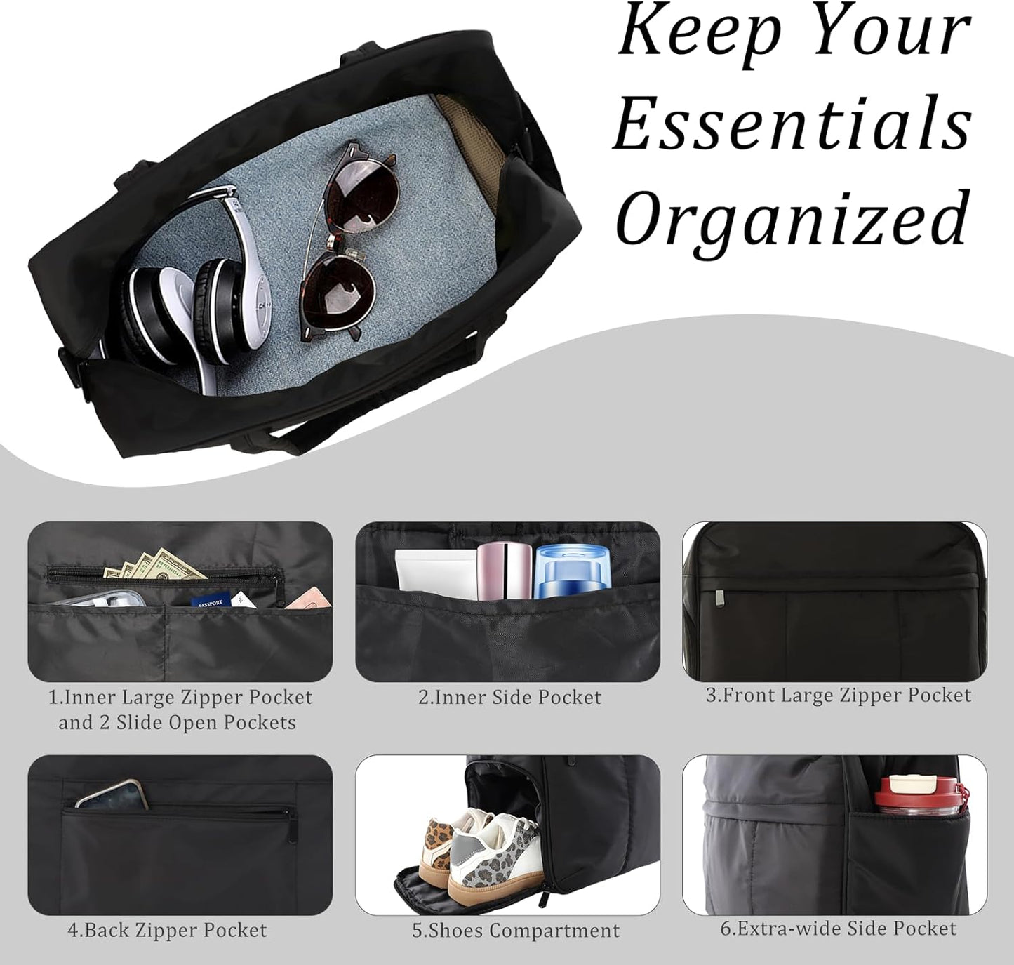 U+U Gym Bag for Women, Duffle Bag with Shoe Compartment Travel Carry on Weekender Bag, Personal Item Travel Bag for Overnight, Water Resistant