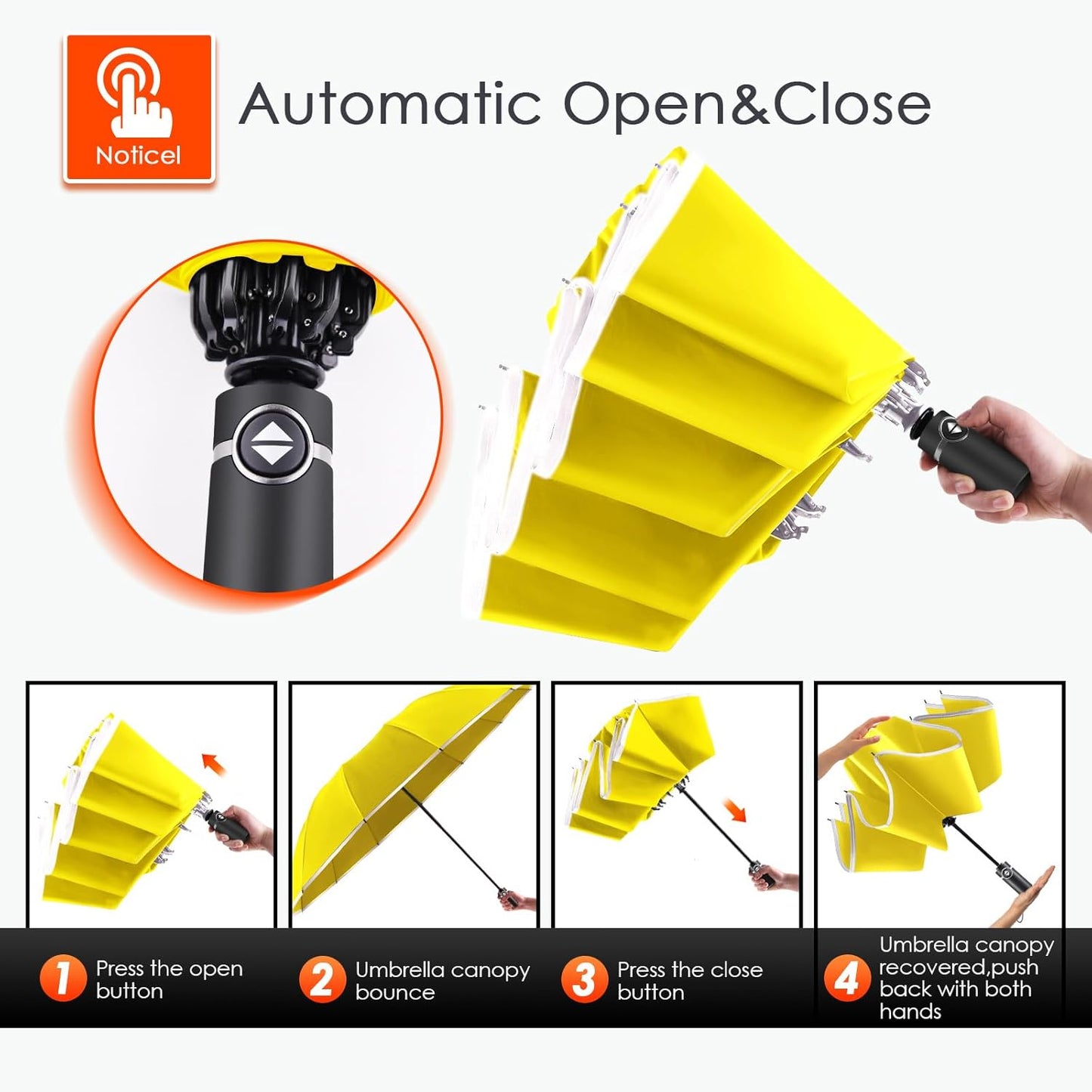 Bodyguard Inverted Umbrella - Large Windproof for Rain & Sun, Compact Reverse With Reflective Stripe, Teflon-Coated for Women Men, Travel Folding With Cover Bag