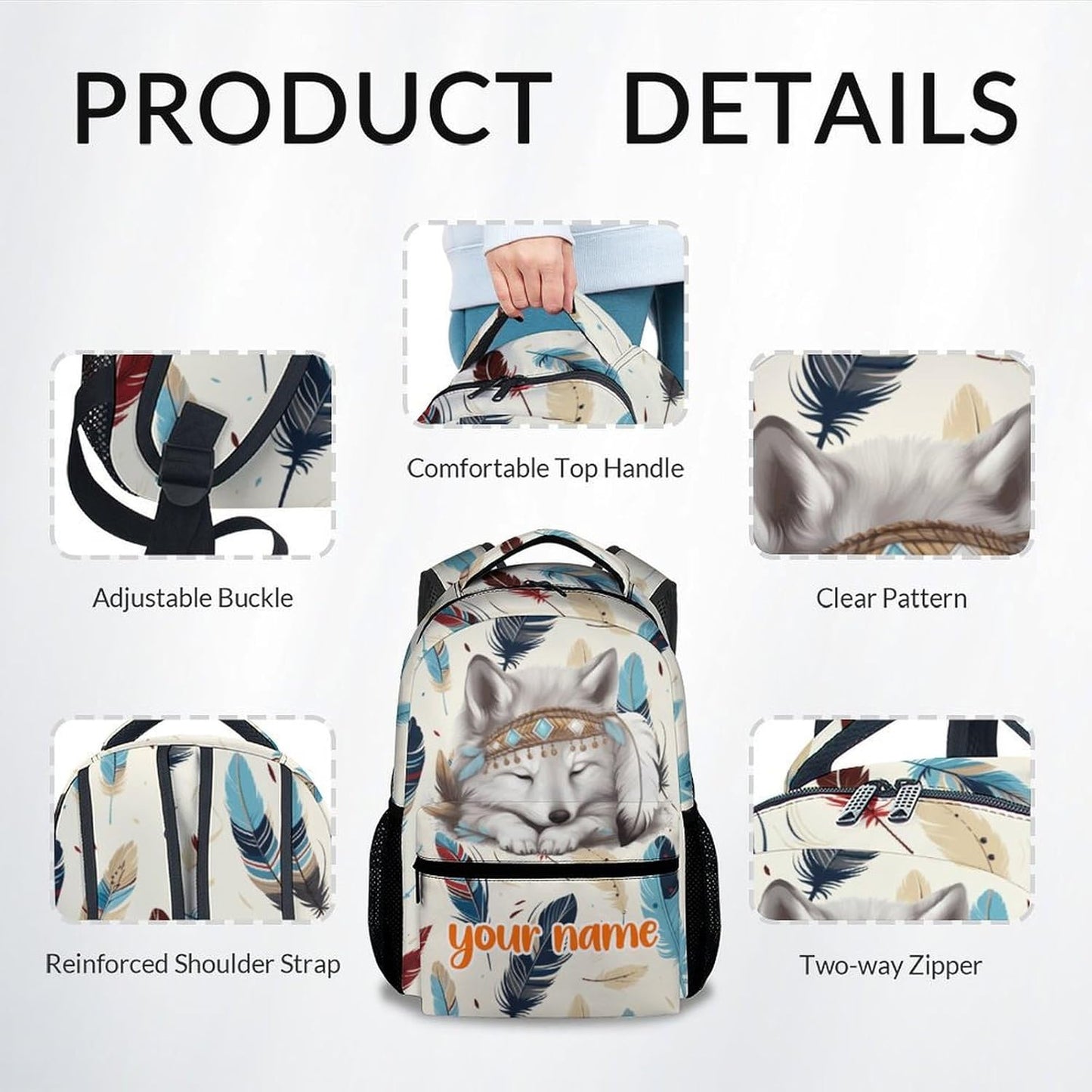 UNIKITTY Custom Kids Backpack - School Backpack for Girls Boys, Cute Wolf Backpacks with Adjustable Straps, 17" Durable Large Capacity Elementary Bookbags for Kids Children