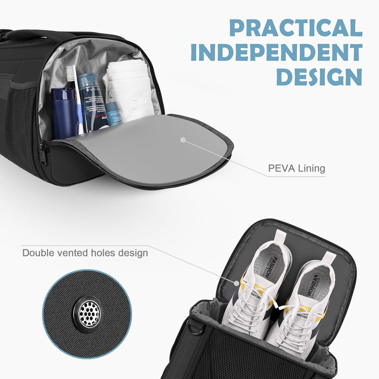 Gym Bag for Women Men, Duffle Travel Bag with Shoes Compartment and Wet Pocket, Waterproof Overnight Carry On Bag Backpack with Two Elastic Bottle Holders for Travel, Workout, Sports, Weekend - MIYCOO