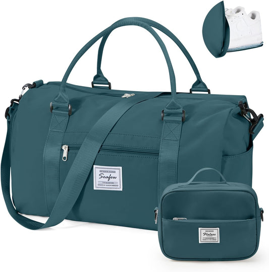 Gym Bag for Women with Shoes Compartment,Small Duffel Bag Sport bag with Toiletry Bag Overnight Travel Tote Bags Weekender Carry on Bag Personal Item Bag for Airlines Peacock Blue