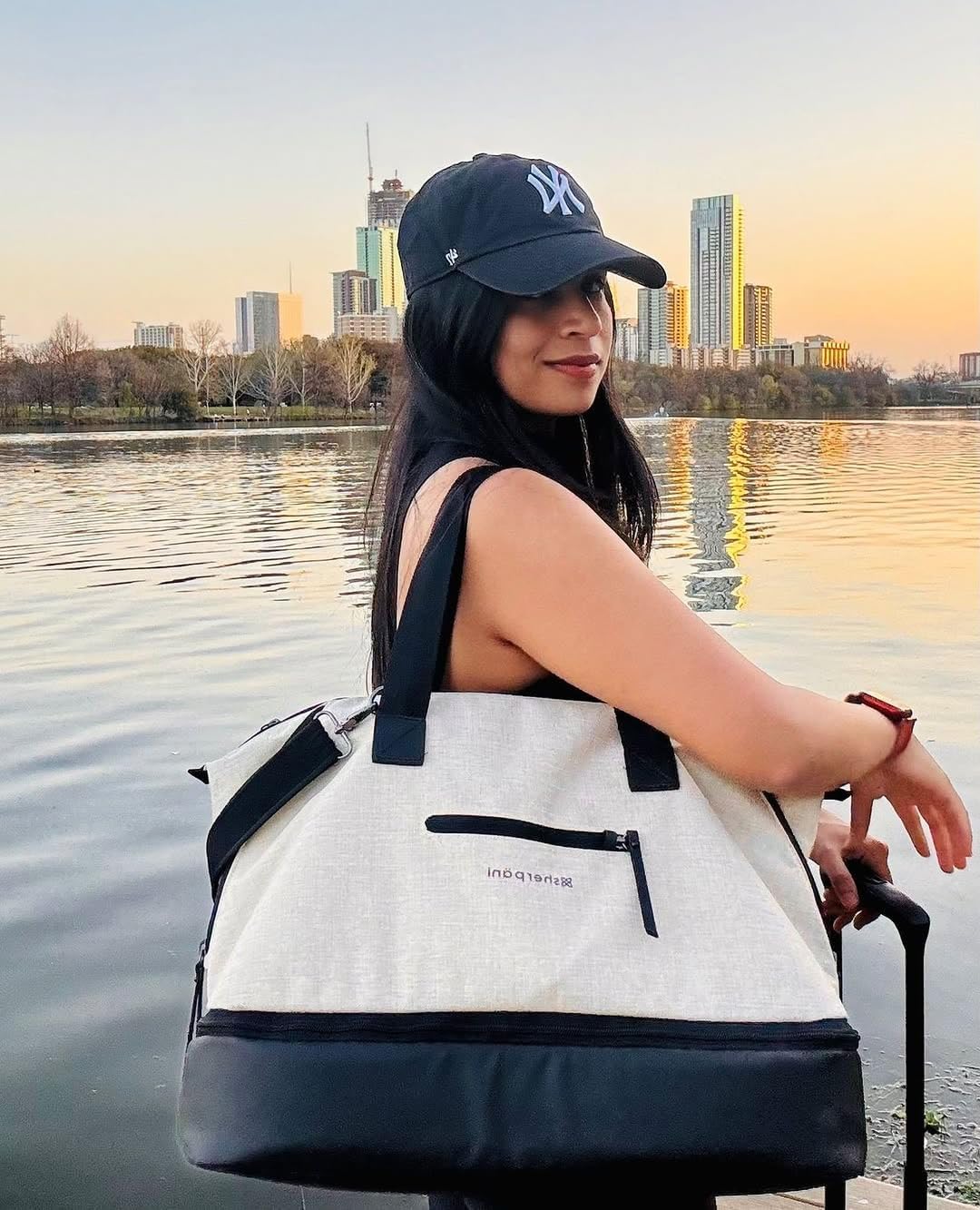 Sherpani Boston, Anti-Theft Weekender Bags,Travel Duffel Bag for Women, Carry On Tote Bag with Removable Shoe Bottom Compartment, Metal Hardware