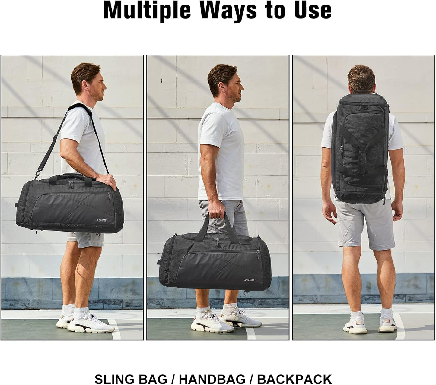 G4Free 45L/60L 3-Way Duffle Backpack Gym Bag with Wet Pocket & Shoes Compartment Sports Travel Weekender Overnight Duffel Bag