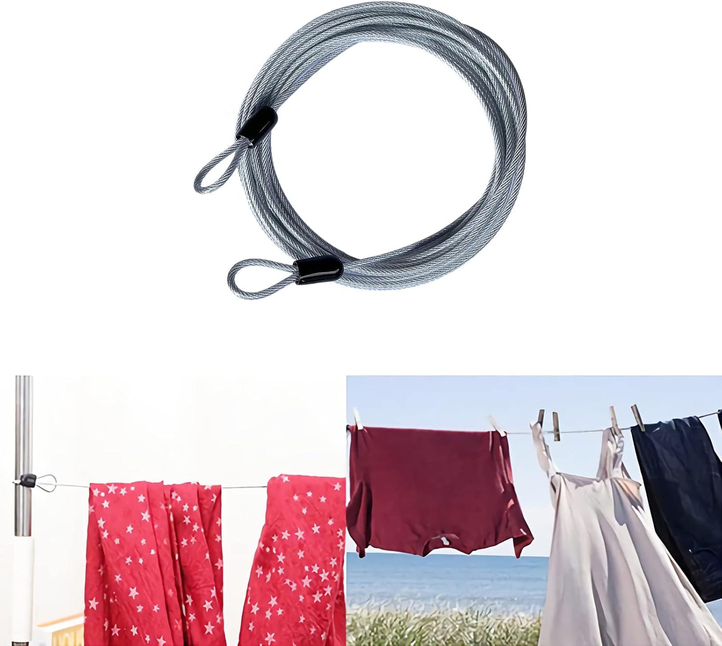 15FT 3mm Outdoor Travel Long Security Cable Lock,Braided Steel Coated Safety Cable Luggage Lock,Safety Cable Wire Rope Double Loop Lightweight (1 Pack)