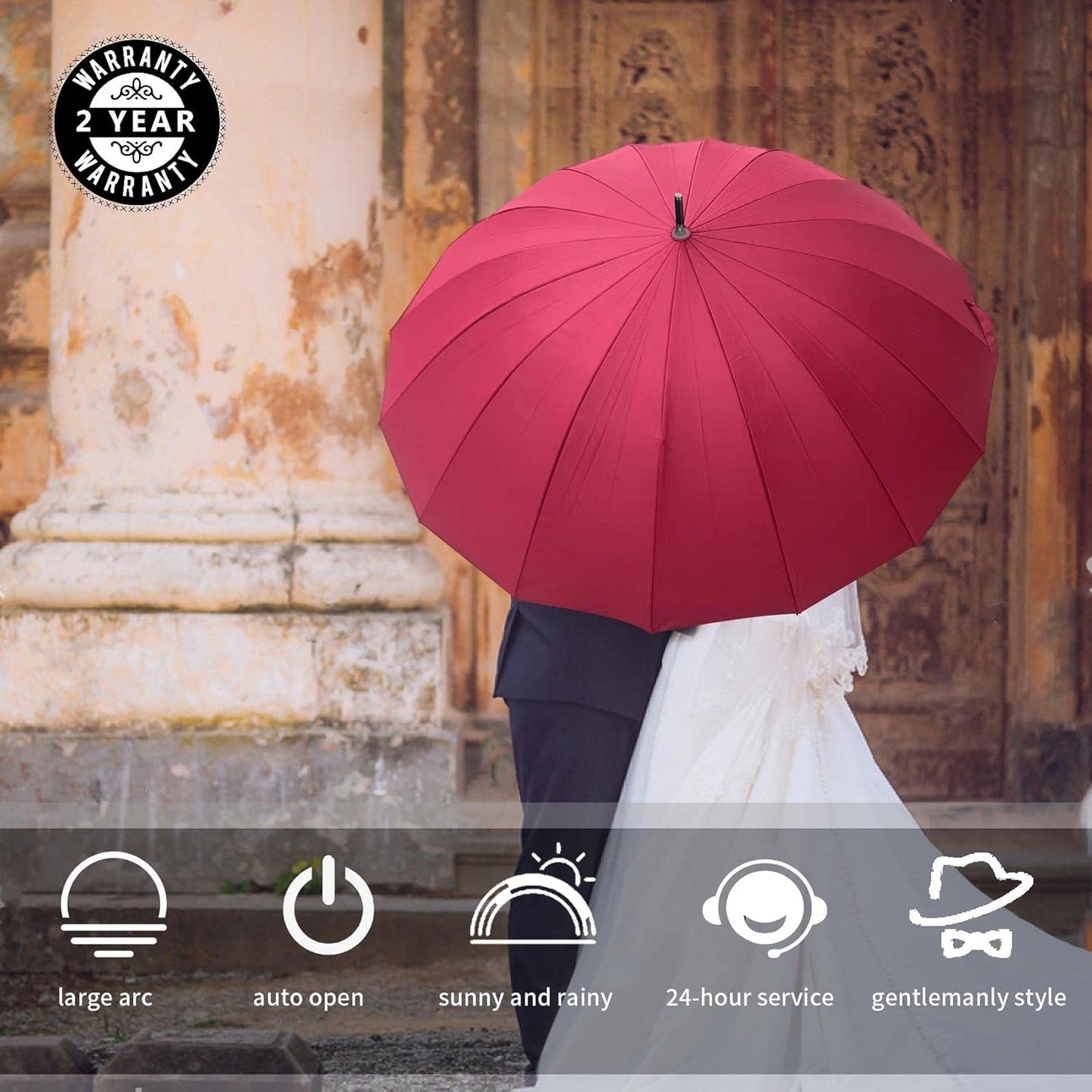 MRTLLOA 52 Inch Windproof Large Umbrellas for Rain, 16 Ribs, J Wooden Handle, 210T High-density Fabric Golf Stick Umbrella