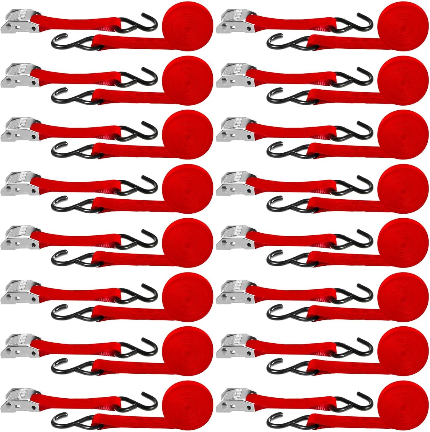 16 Pcs Cambuckle Tie Down Straps 1763lbs Break Strength Securing Straps 1'' x 15 ft Cambuckle Tie Downs with S Hook for Motorcycle, Kayak, Car, Truck, Boat Moving, Securing Cargo(Red)