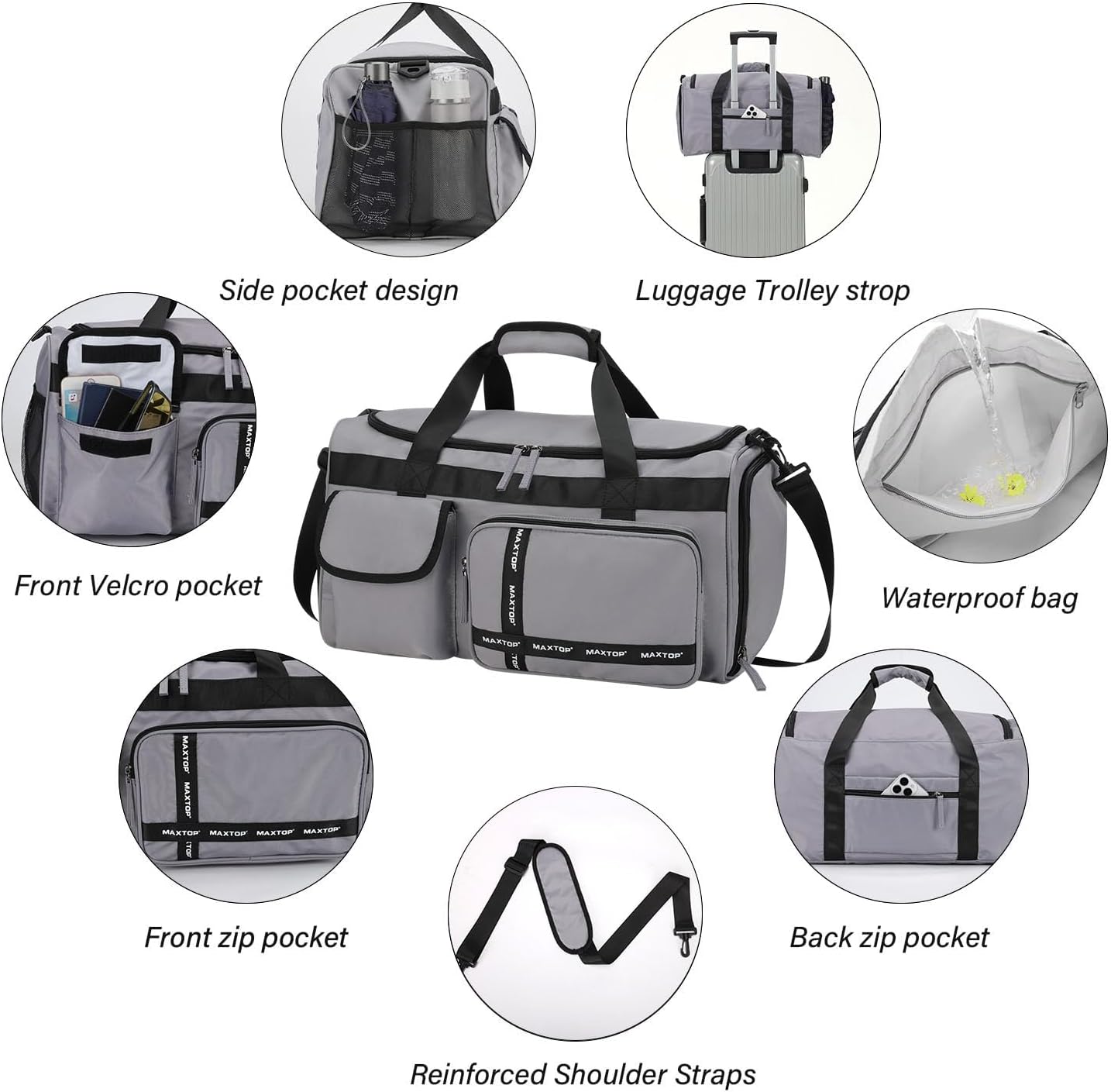 MAXTOP Gym Bag for Women Men Travel Duffle Bag Large Capacity Carry On Weekender Overnight Bag With Shoe Compartment Gym Tote Dry Wet Separation Duffel Bag for Travel