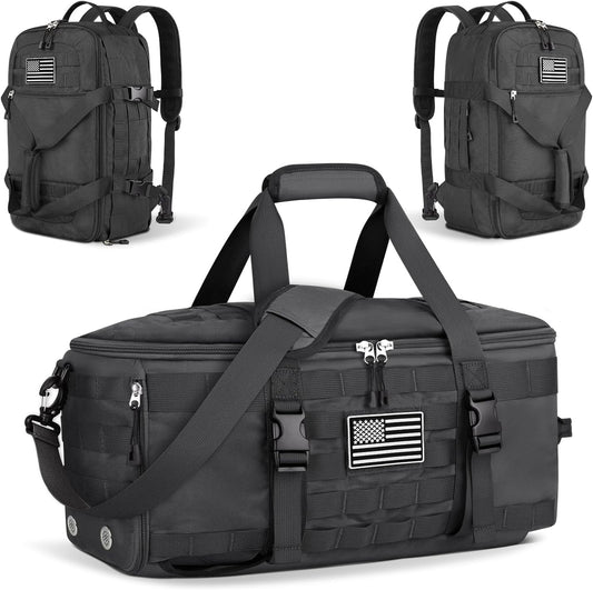 ETRONIK Gym Bags for Men Women, Tactical Duffle Bag Backpack with Shoe Compartment, 3 in 1 Carry on Travel Backpack with Wet Pocket, Weekender Overnight Range Bag for Workout Football Gym, Grey