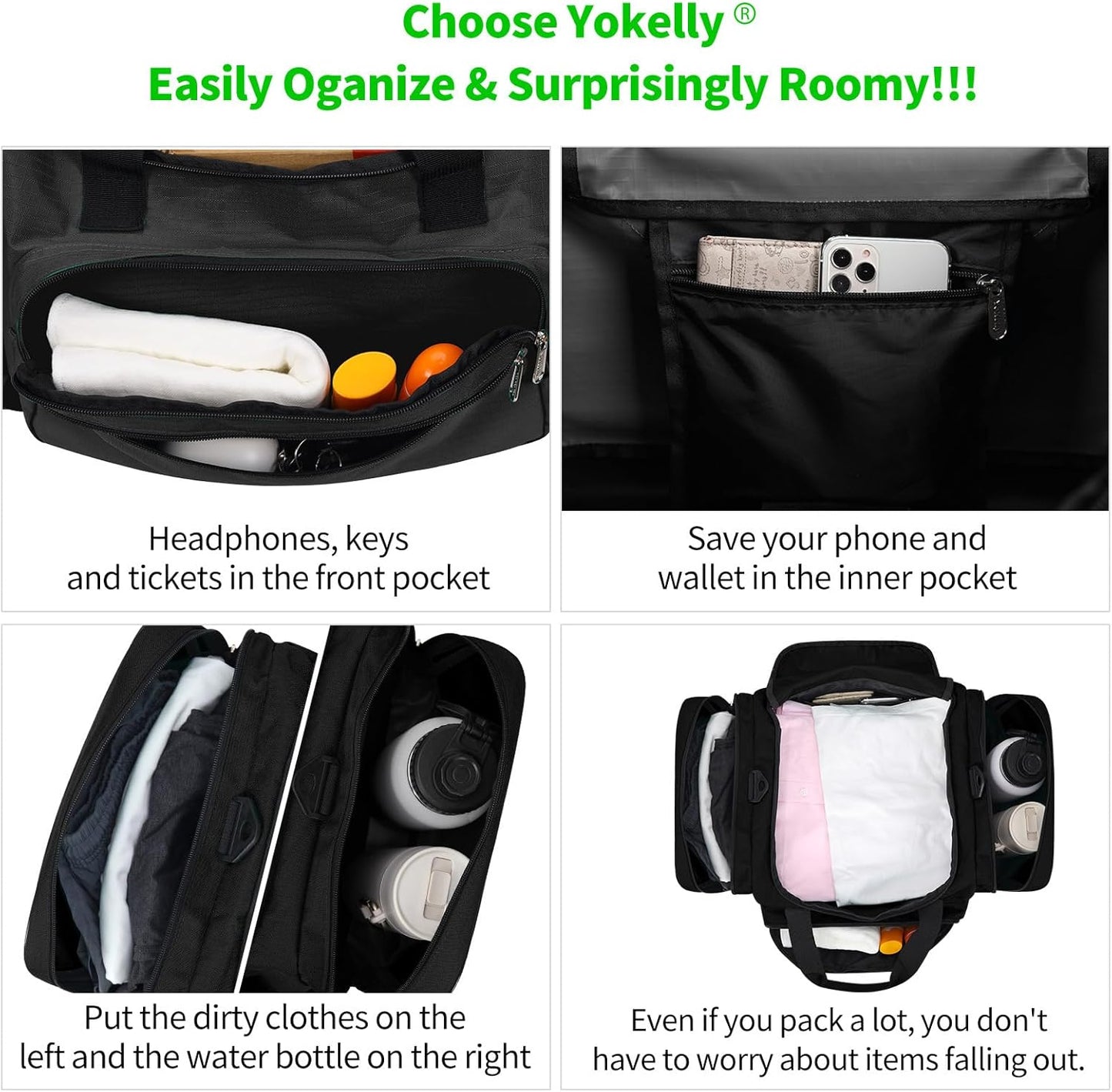 Gym Bag 22 inch Sport Duffle Bag for Men - 55L Weekender Duffel Bag for Travel - Black