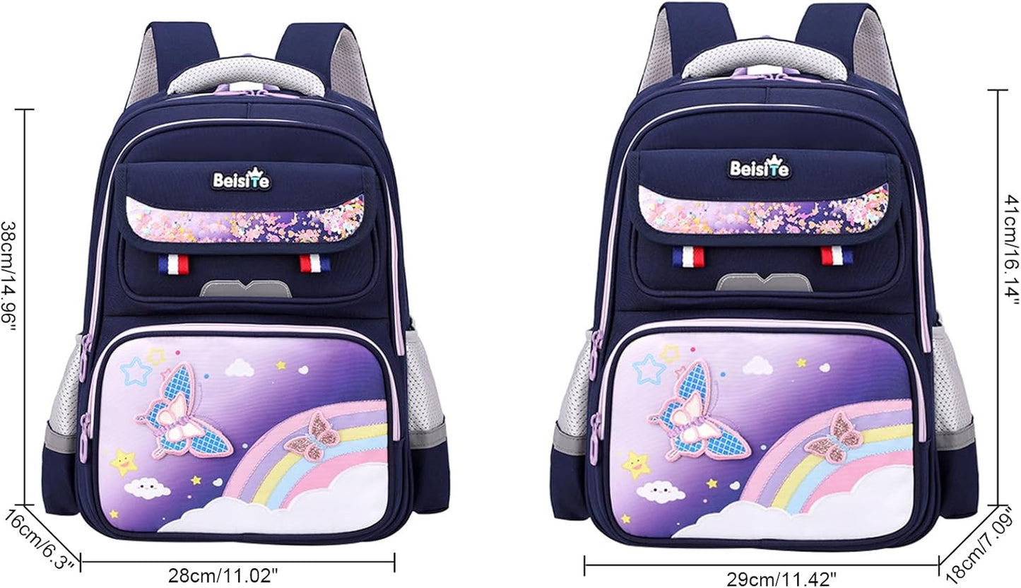 JiaYou Unisex Child Backpack Multi Layer Primary School Daypack with Detachable waist belt(Blue Purple,17 Liters)