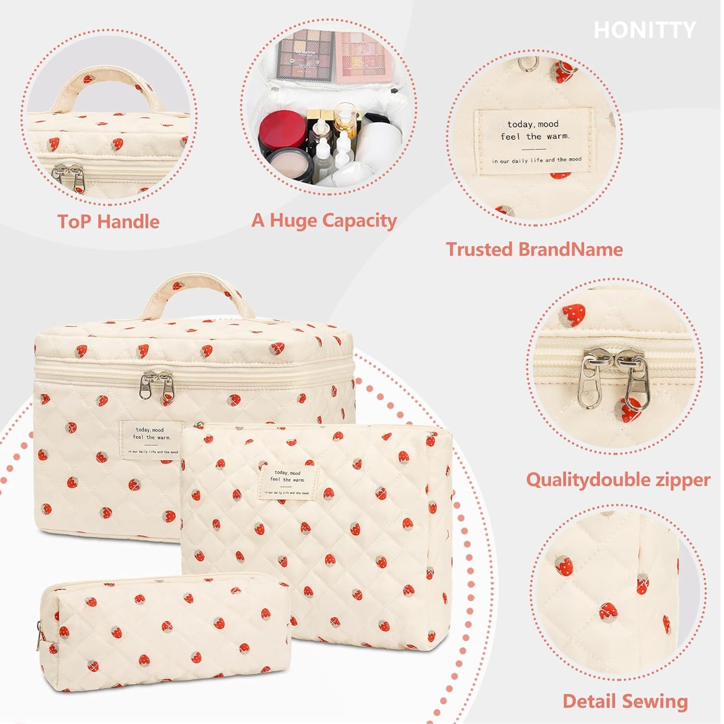 Makeup Bag,Quilted Cosmetic Bags,Large Floral Make Up Organize bag,Makeup Bag Set for Women,Flower Travel Toiletry Bag