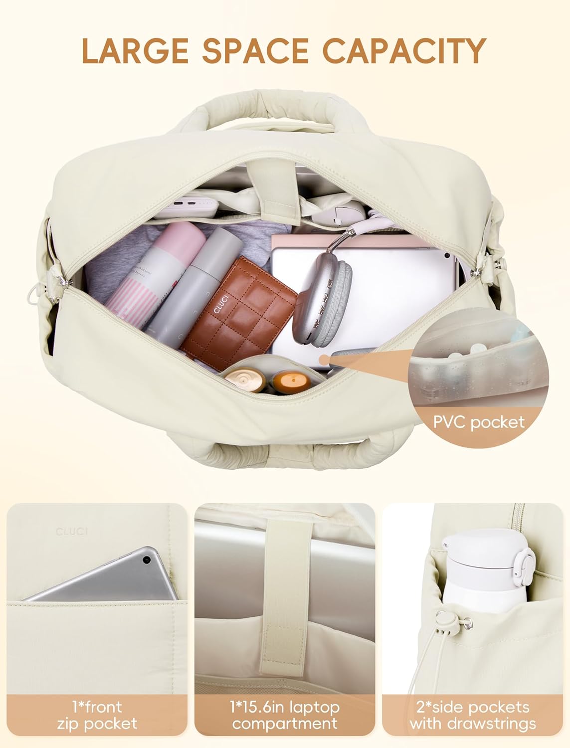 CLUCI Weekender Travel Bag for Women Puffer Tote Bag Carry On Duffle Overnight Bags with Shoe Compartment