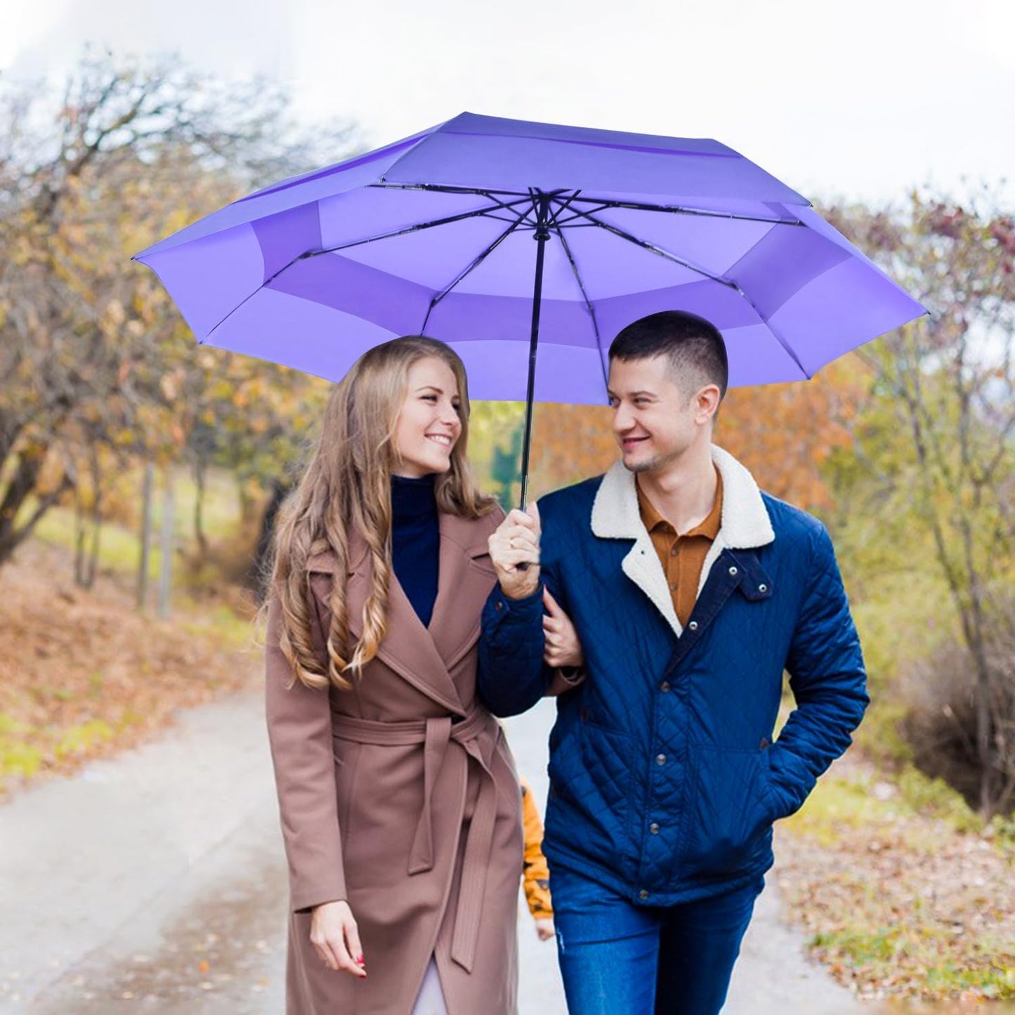 Lejorain Large Folding Golf Umbrella - Compact Mens Umbrellas Travel Rain and Windproof 54inch Collapsible Automatic Open Close Umbrella 210T Teflon Vented Double Canopy