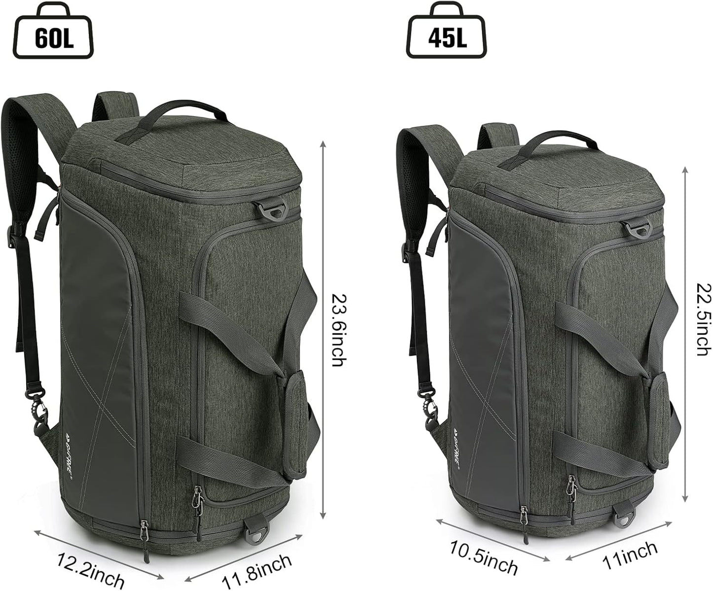 G4Free 45L/60L 3-Way Duffle Backpack Gym Bag with Wet Pocket & Shoes Compartment Sports Travel Weekender Overnight Duffel Bag