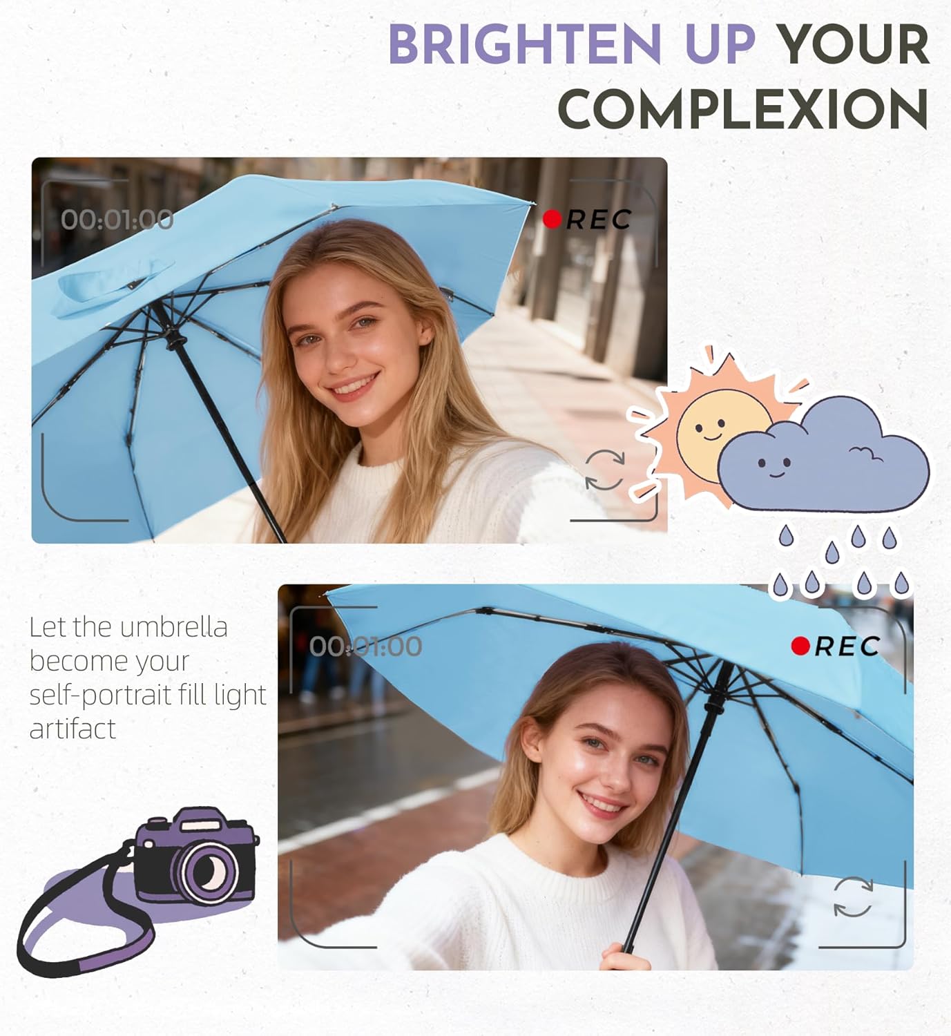 Travel Mini Umbrella Compact Small & Lightweight, UV Rain Protection, Pocket-Sized Folding Umbrellas with Quickdraw & Case for Men Women & Kids Backpack