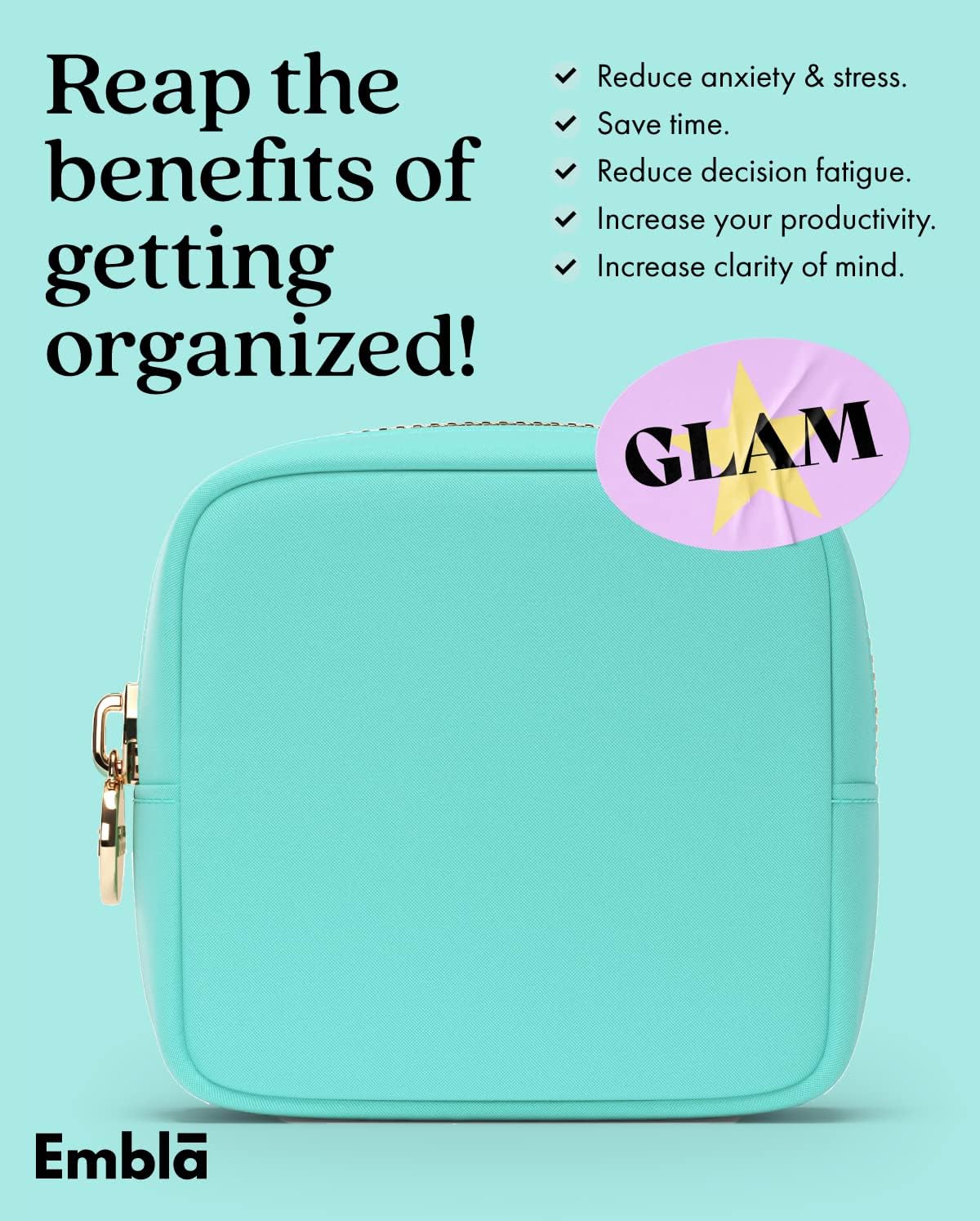 Embla Makeup Bag Travel Cosmetics Pouch and Toiletry Bag, Nylon Zipper Pouch Purse, Cute Make Up Organizer Storage Tote for Women Girls, Travel Skincare Case, Small Makeup Bags, Cotton Candy