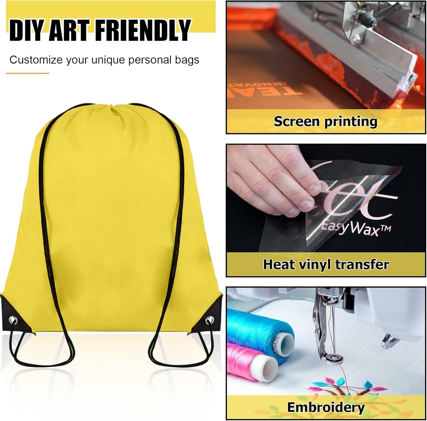 100 Pieces Drawstring Backpack Bulk Cinch Sackpack Ployster Drawstring Bags for Gym Party Trip(Yellow)