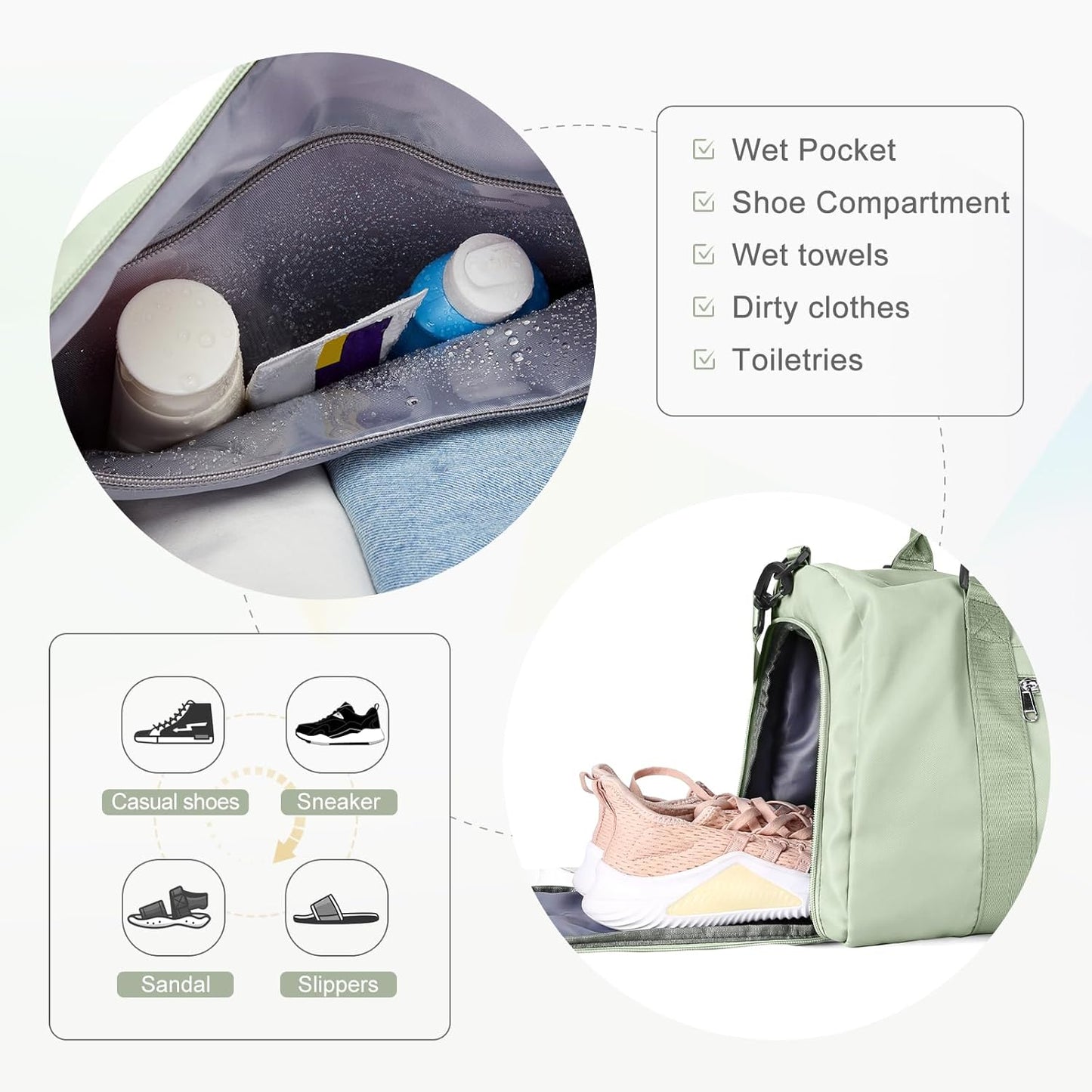 Gym Bag for Women Men with Shoes Compartment,Sports Duffle Bags Personal item travel Duffel Tote Bag Small Carry on Weekender Overnight Bag Workout Dance Bags Hospital Holdalls Grass Green