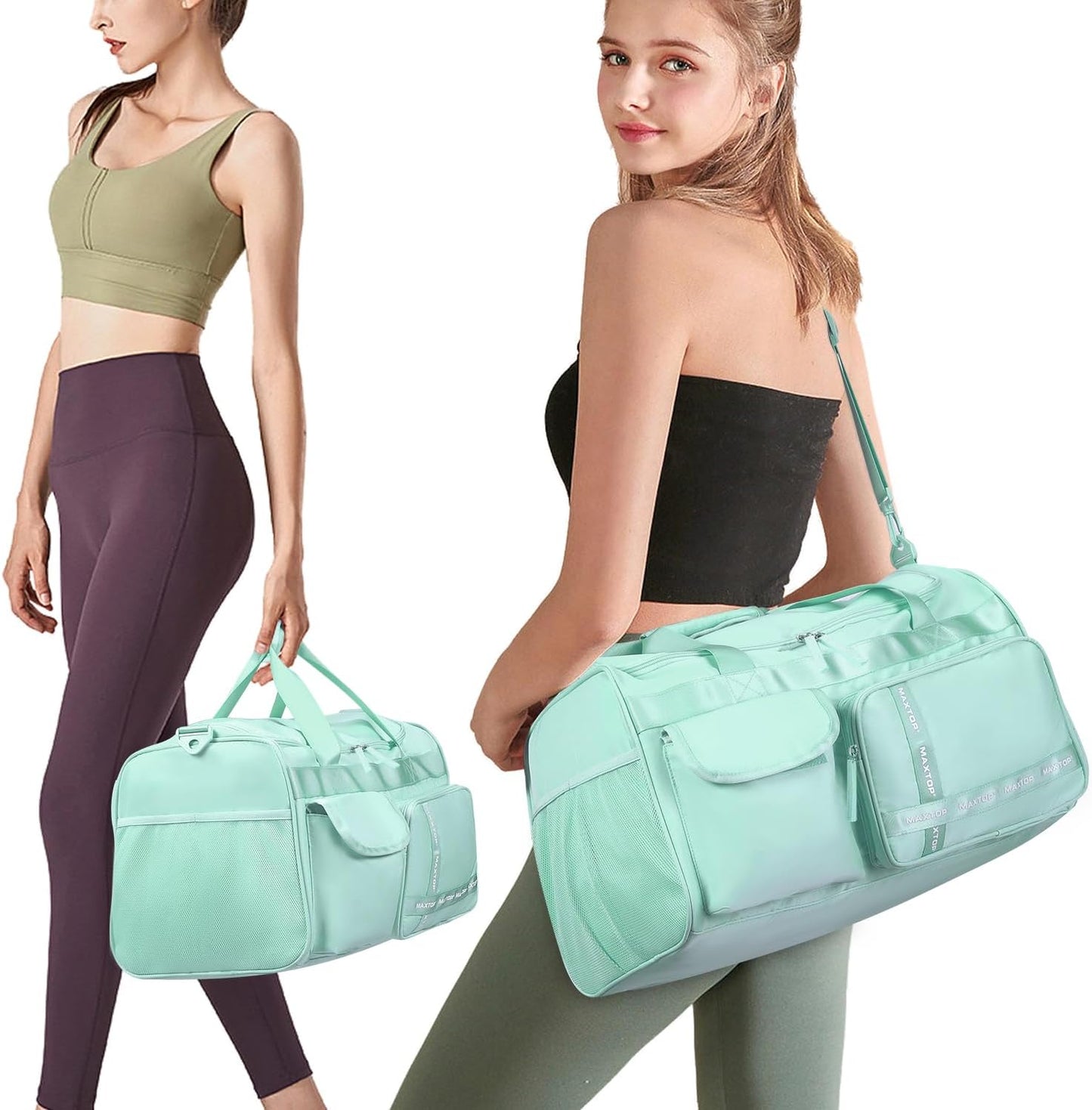 MAXTOP Gym Bag for Women Men Travel Duffle Bag Large Capacity Carry On Weekender Overnight Bag With Shoe Compartment Gym Tote Dry Wet Separation Duffel Bag for Travel