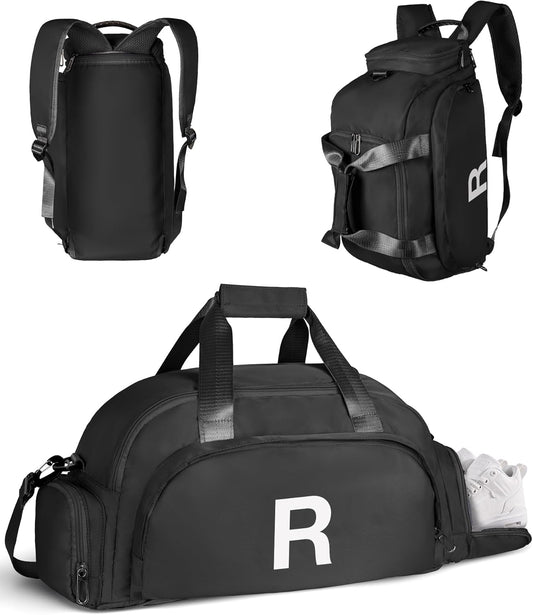 Teen Girl Gift Trendy Stuff, Initial Gym Bags with Shoe Compartment, Dance Bag for Girls, Monogram Kid Overnight Bags, Travel Duffel-Perfect for Ballet Sport Yoga Gymnastics (Letter R)