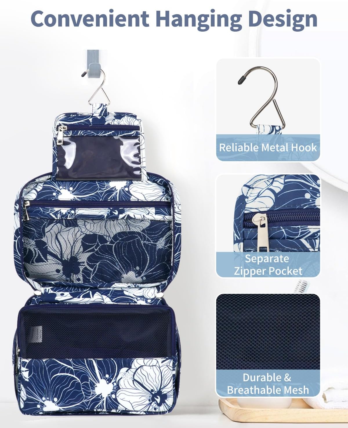 Narwey Small Hanging Travel Toiletry Bag for Women, Travel Bag for Toiletries, Makeup Bag Organizer Cosmetic Bags Make Up Bags for Girls