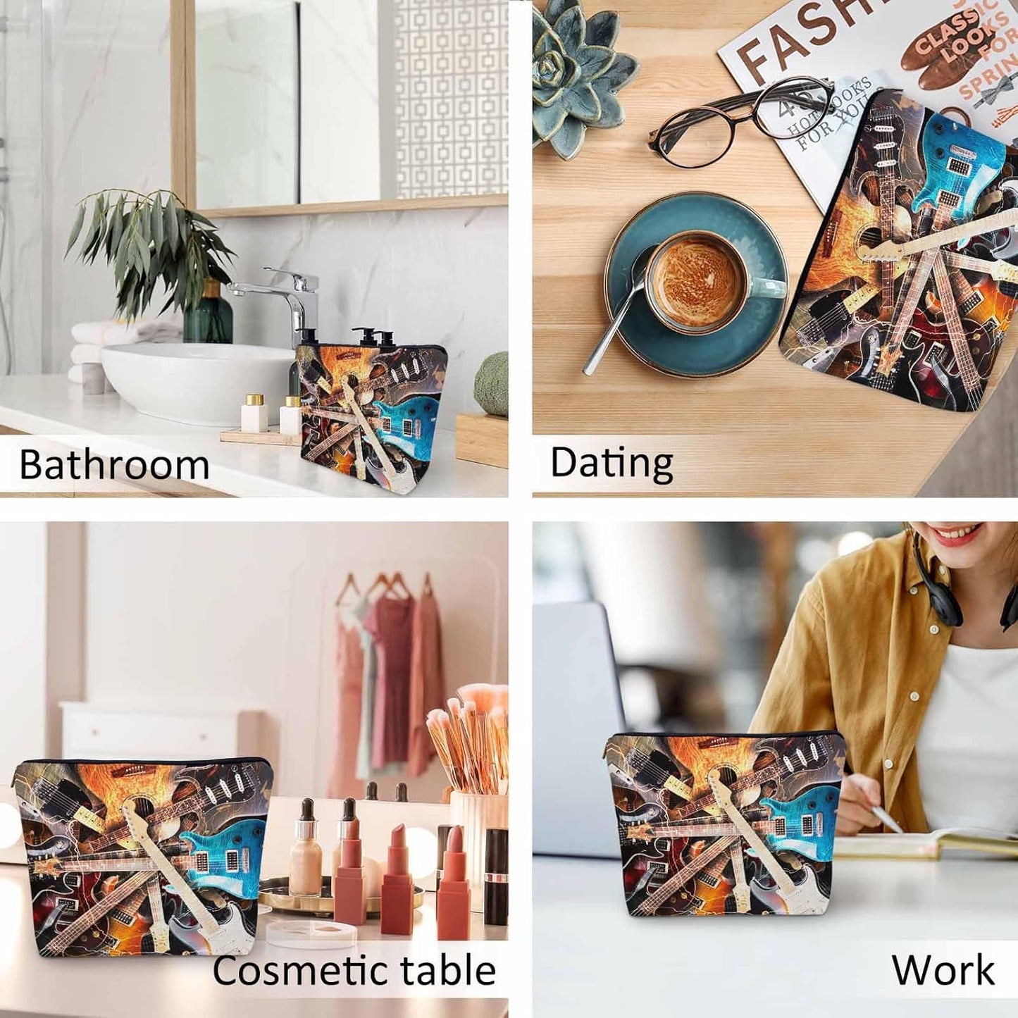 Rock Guitar Makeup Bag For Women, Adorable Cosmetic Bag Makeup Bags, Lightning Music Guitar Zipper Bag Travel Bags Toiletry Organizers Pouch Bags Washing Bags For Gym Bathroom