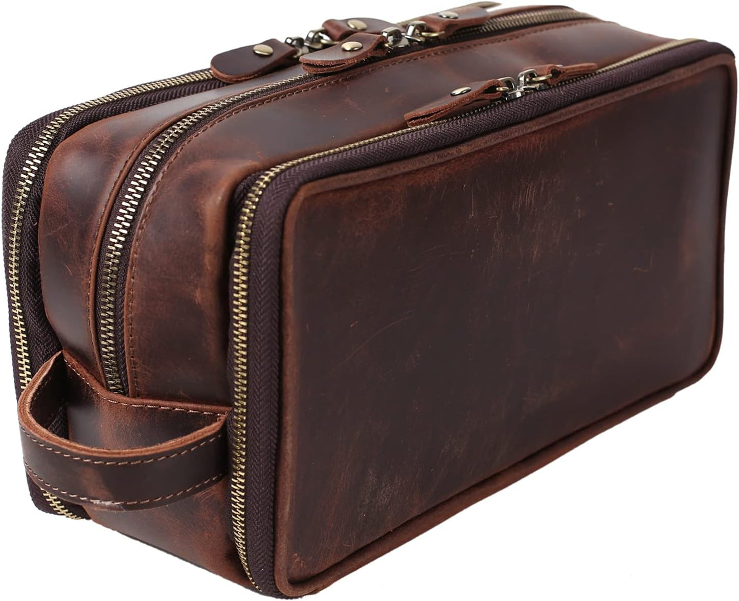 Personalized Leather Toiletry Bag for Men Travel Shaving Dopp Kit-Large Cosmetic Bags Toiletries Bathroom Organizer (Coffee(full grain leather))