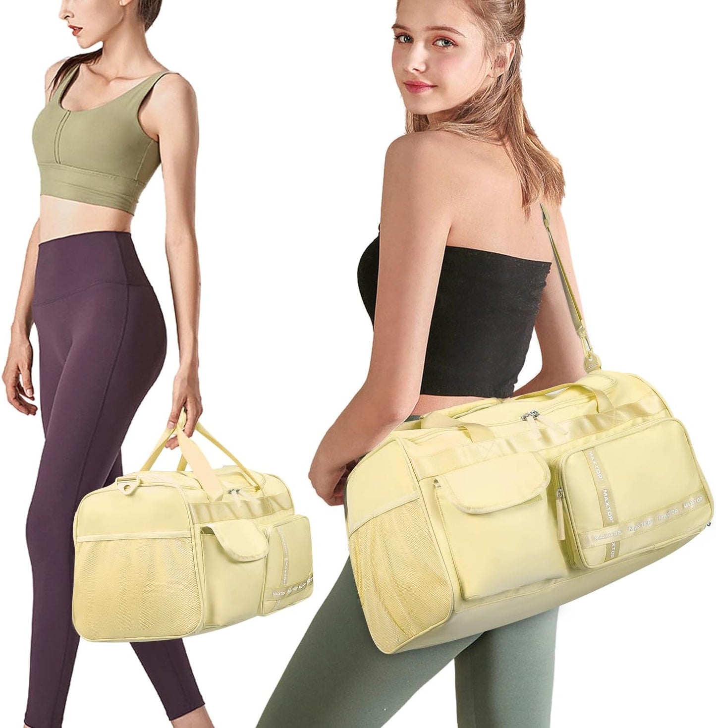 MAXTOP Gym Bag for Women Men Travel Duffle Bag Large Capacity Carry On Weekender Overnight Bag With Shoe Compartment Gym Tote Dry Wet Separation Duffel Bag for Travel