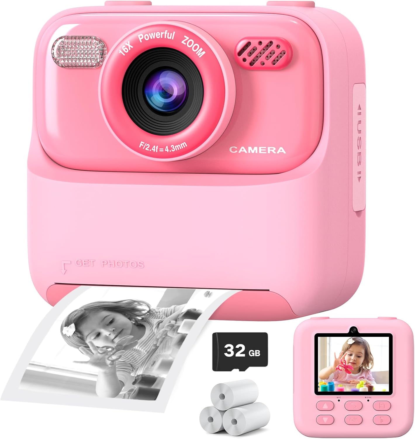 Kids Instant Digital Cameras for Boys and Girls, 1080P HD Dual-Lens Selfie Digital Camera with Print Paper & 32G Card, Christmas Birthday Gifts Toys for Toddler and Teenagers Age 3-16 Years Old