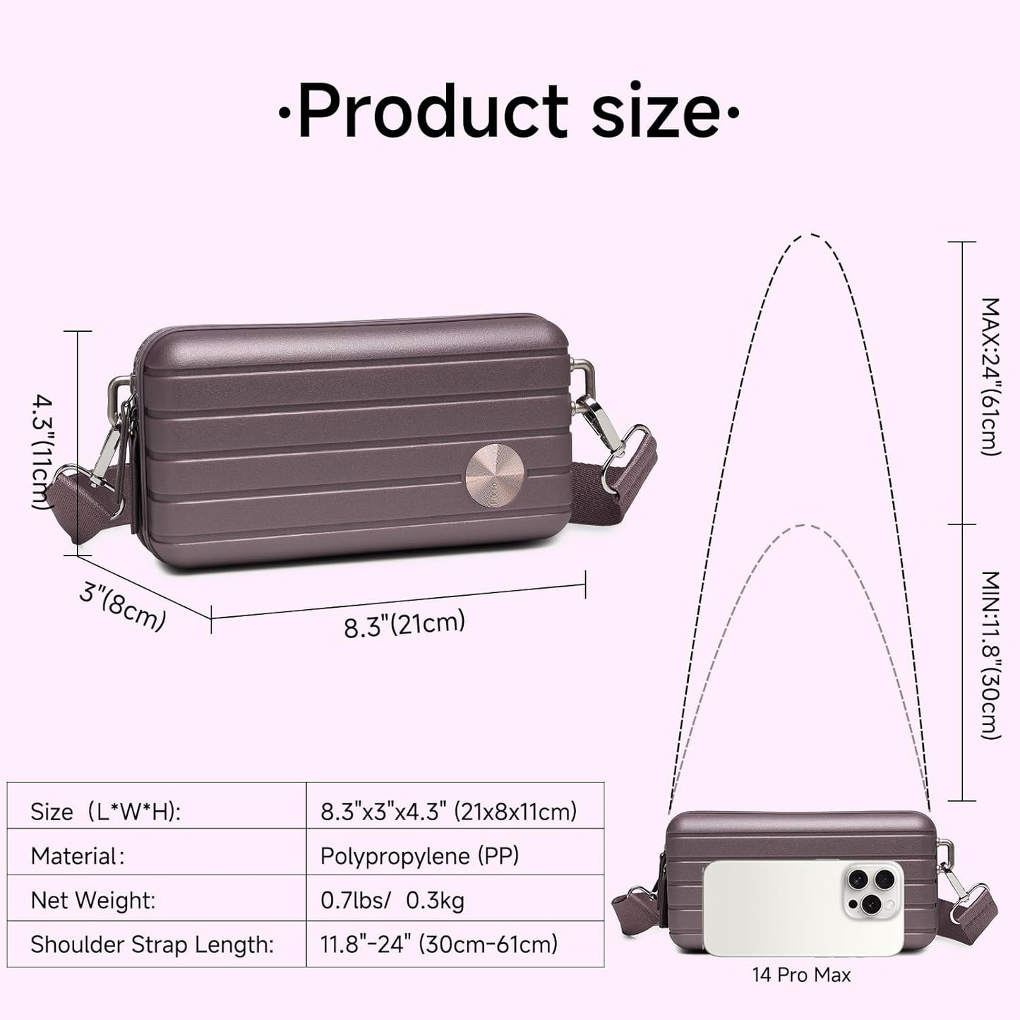 Somago Hard Shell Suitcase Handbag with Adjustable Strap Mini Cosmetic Handbag Cell Phone Purse Bag for 6.9" Shoulder Bag(Elegant Purple)