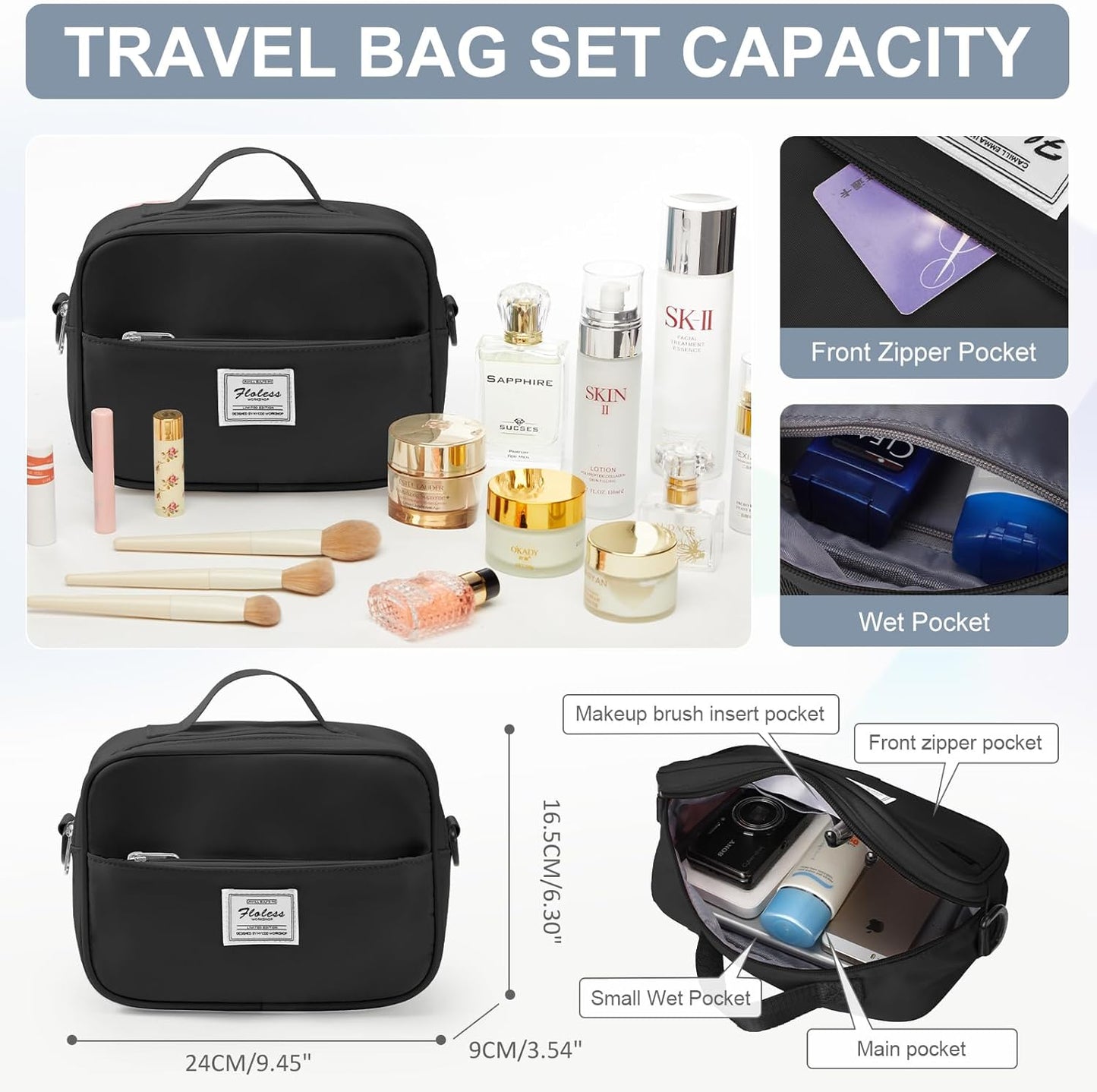 Gym Bag for Women with Shoes Compartment Small Duffel Bag Sport bag with Toiletry Bag Overnight Travel Tote Bags Weekender Carry on Personal Item Bags for Airlines Black