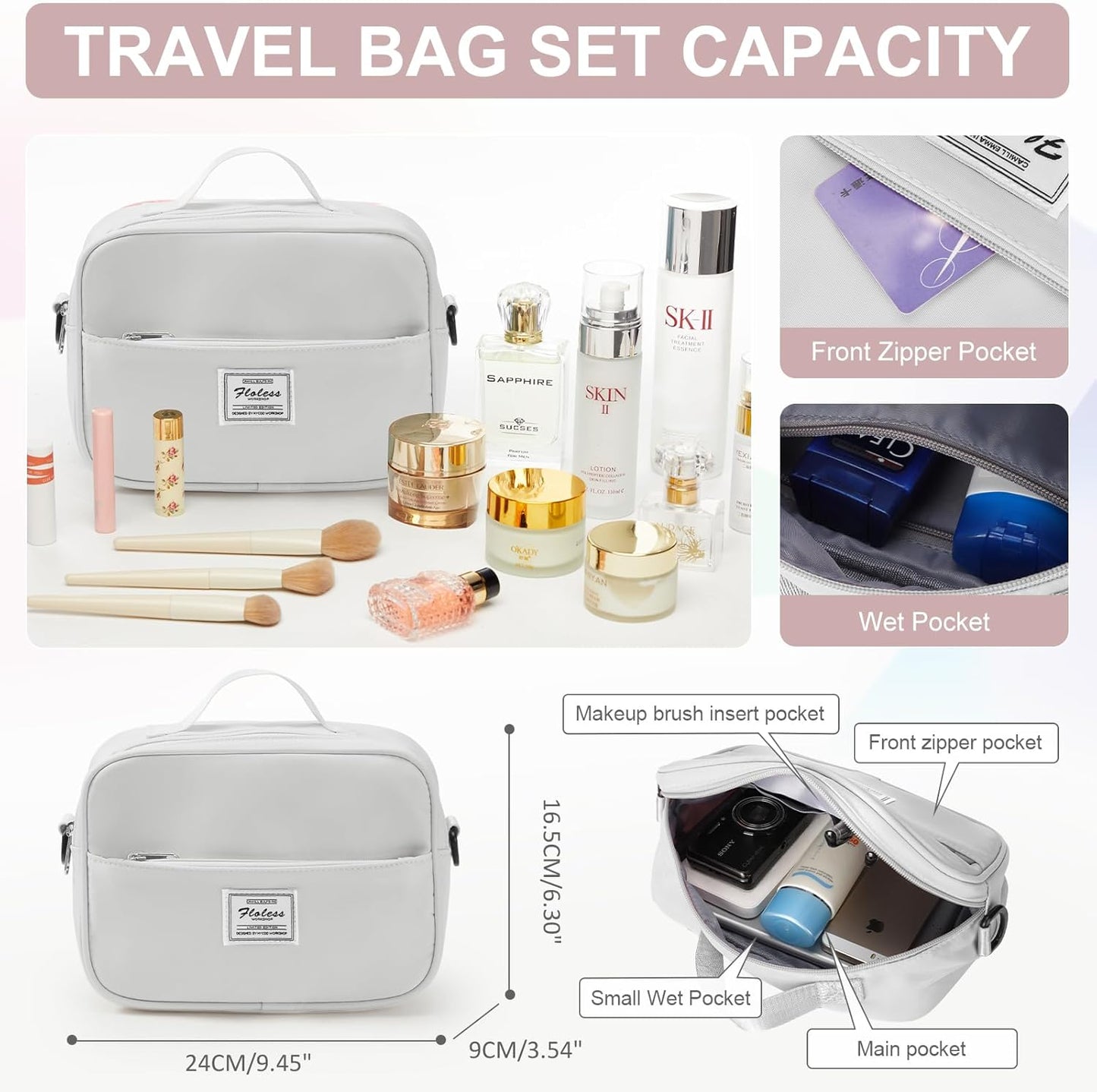 Gym Bag for Women with Shoes Compartment Small Duffel Bag Sport bag with Toiletry Bag Overnight Travel Tote Bags Weekender Carry on Bags Personal Item Bag for Airlines Grey Pink